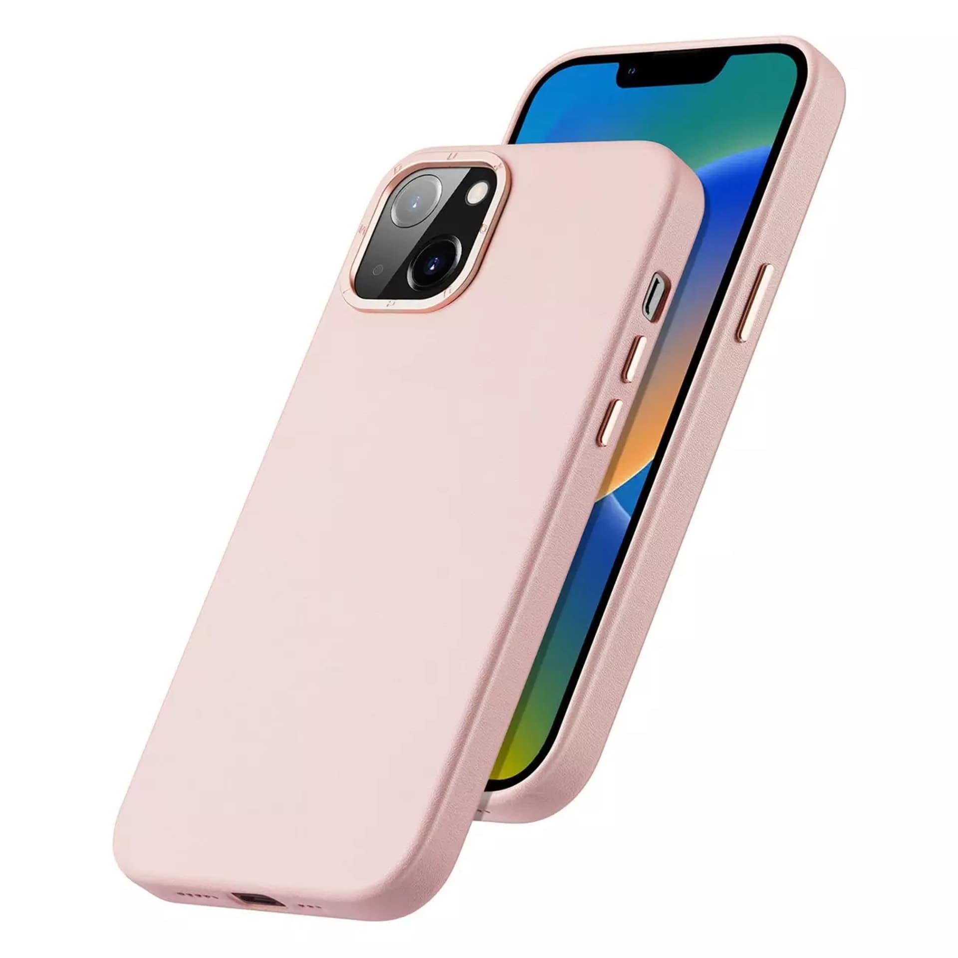 

Dux Ducis Grit skórzane etui do iPhone 14 elegancki pokrowiec ze sztucznej skóry (kompatybilne z MagSafe) różowy, Kompatybilne z magsafe) różow