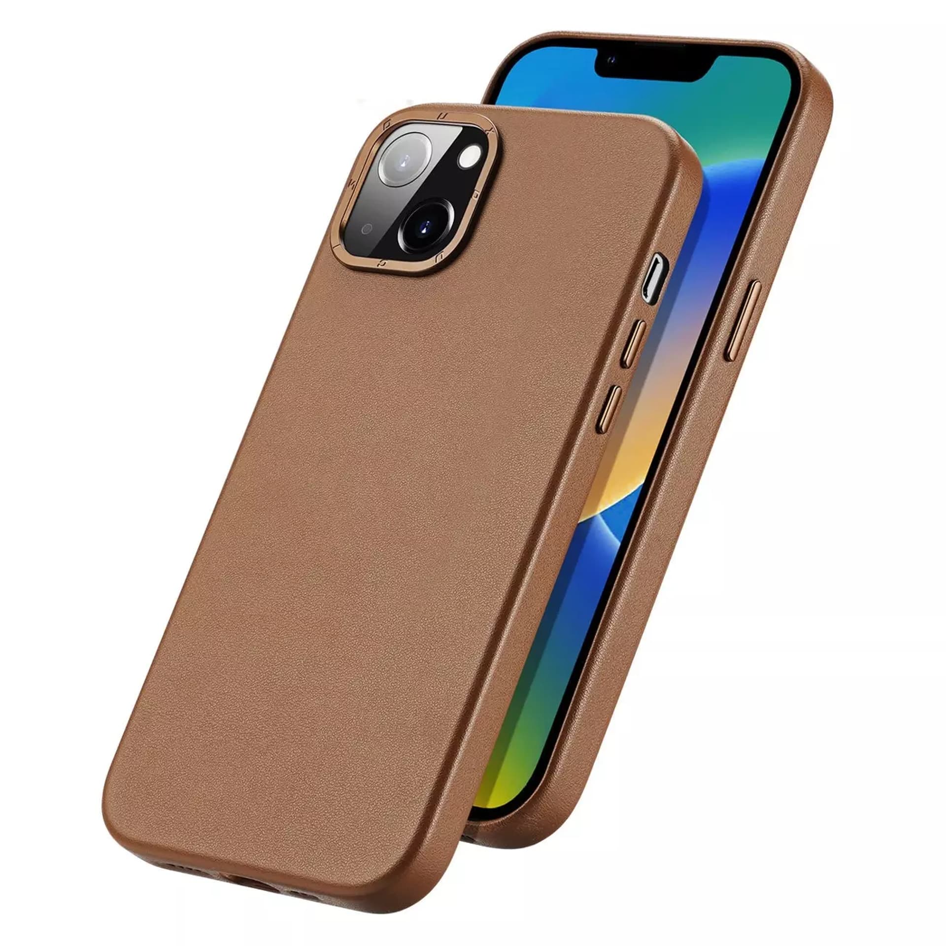 

Dux Ducis Grit skórzane etui do iPhone 14 elegancki pokrowiec ze sztucznej skóry (kompatybilne z MagSafe) brązowy, Kompatybilne z magsafe) brązow