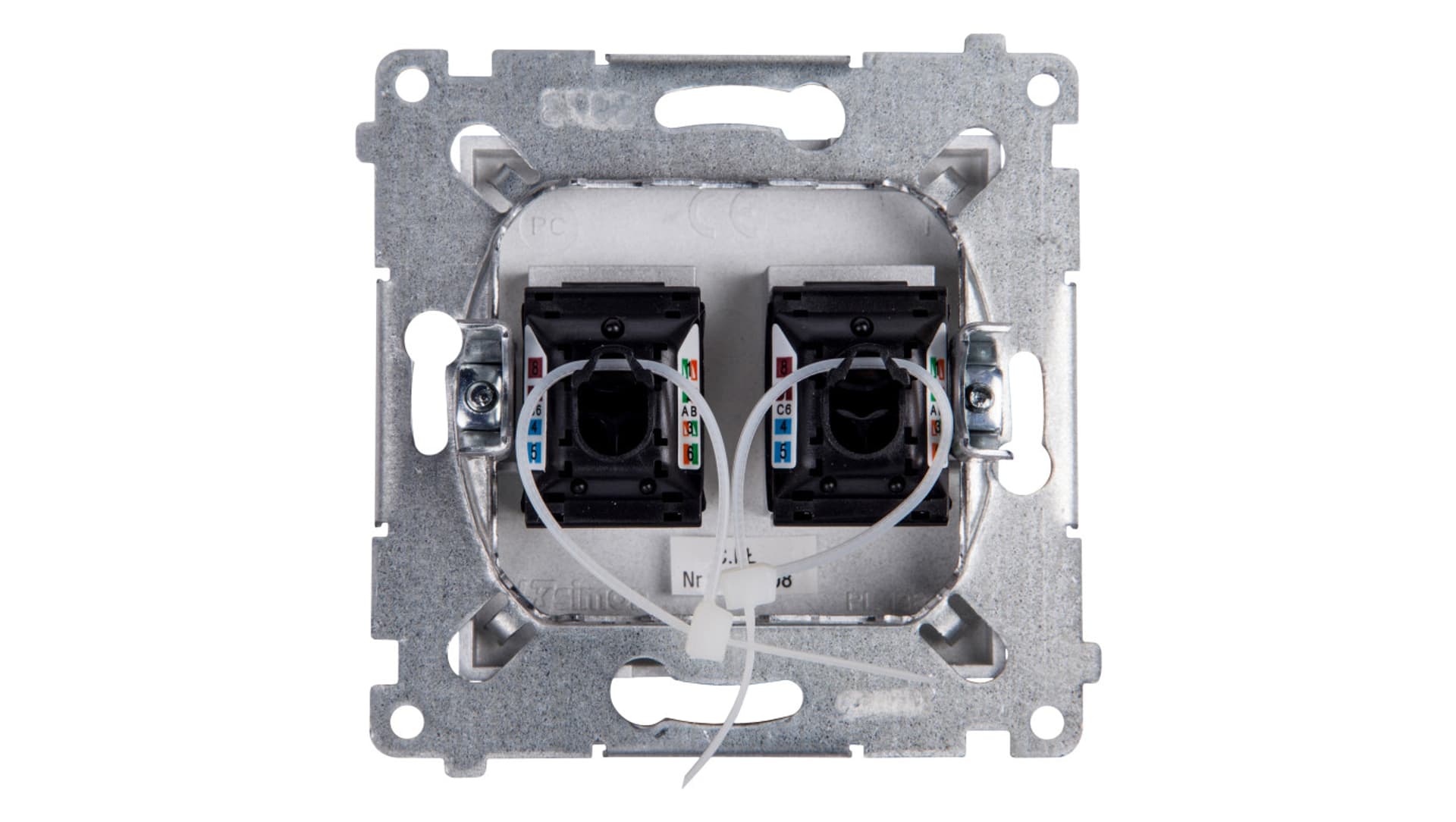 

Simon 54 Gniazdo komputerowe podwójne 2xRJ45 kat.6 z przesłoną srebrny mat D62.01/43
