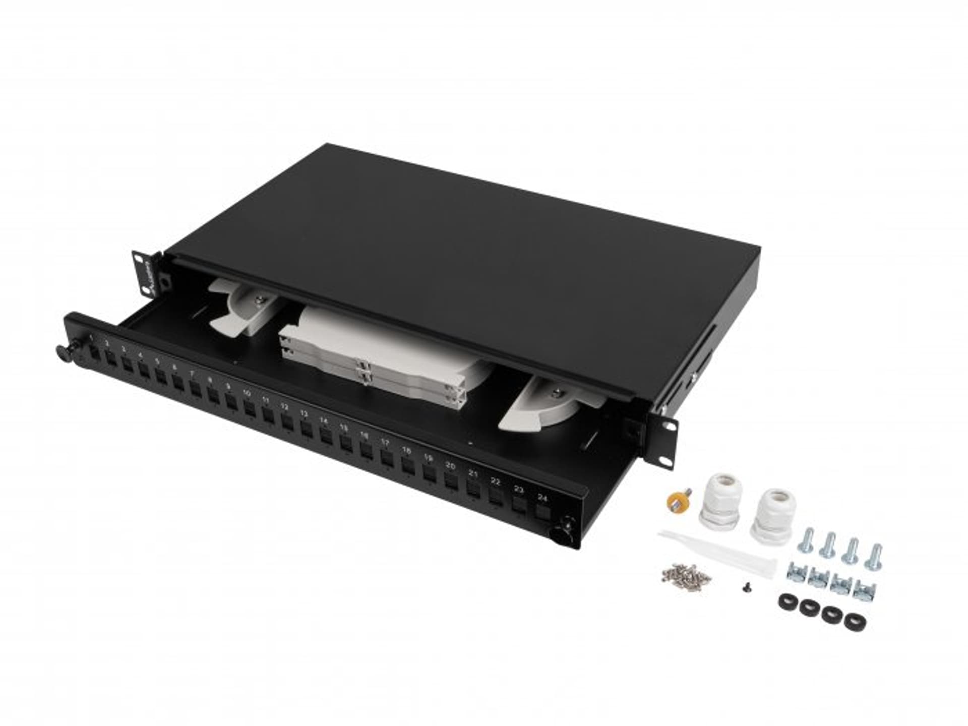 

PRZEŁĄCZNICA ŚWIATŁOWODOWA 24XSC SIMPLEX / 24XLC DUPLEX RACK 19 1U CZARNA + AKCESORIA