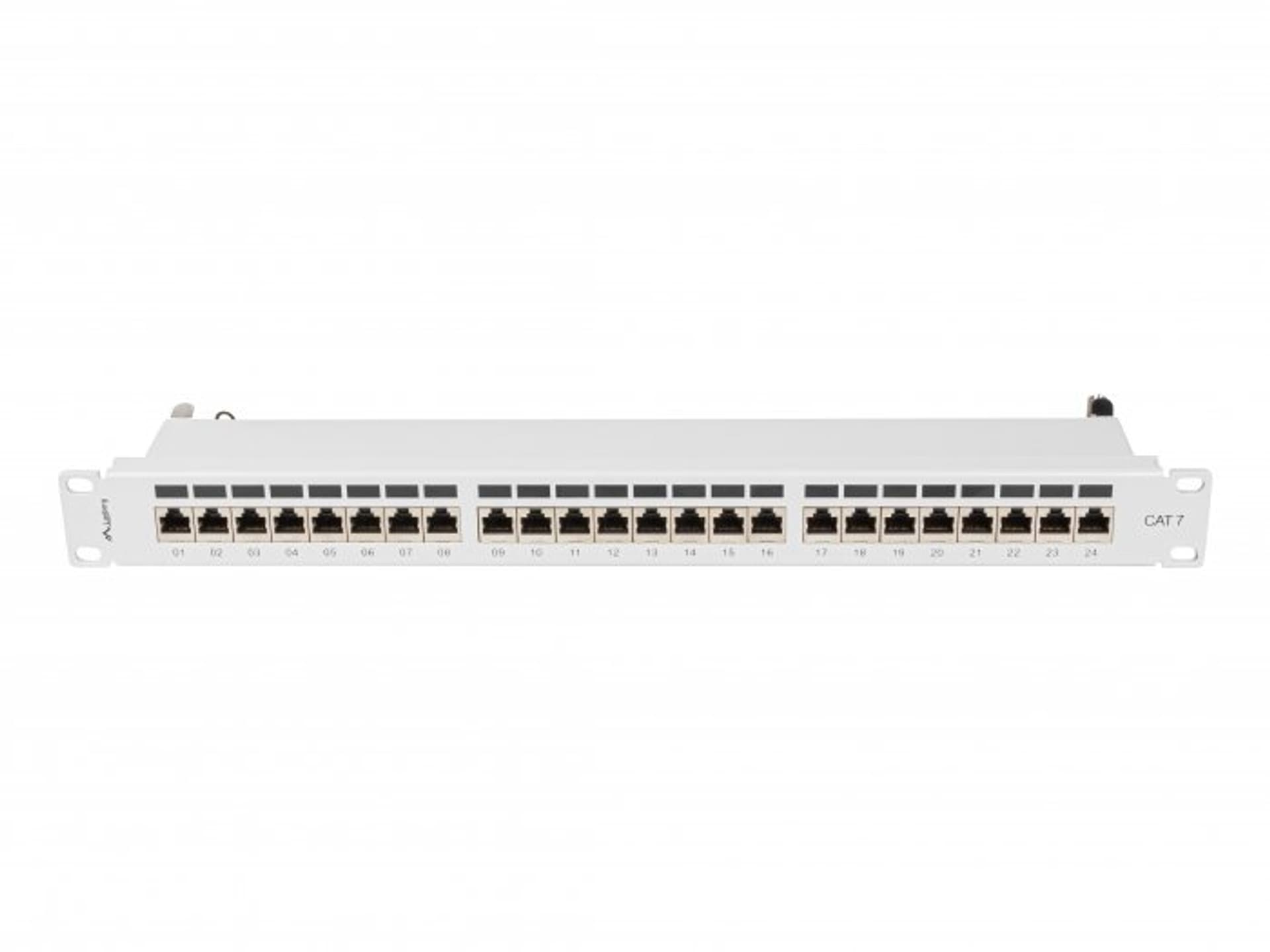 

PATCH PANEL 24 PORT 1U 19” KAT.7 EKRANOWANY SZARY LANBERG
