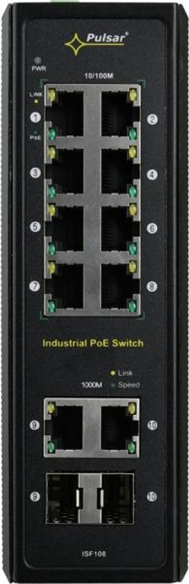 

Pulsar ISF108 Switch przemysłowy 10-portowy do 8 kamer IP 8xPoE, 2xCombo