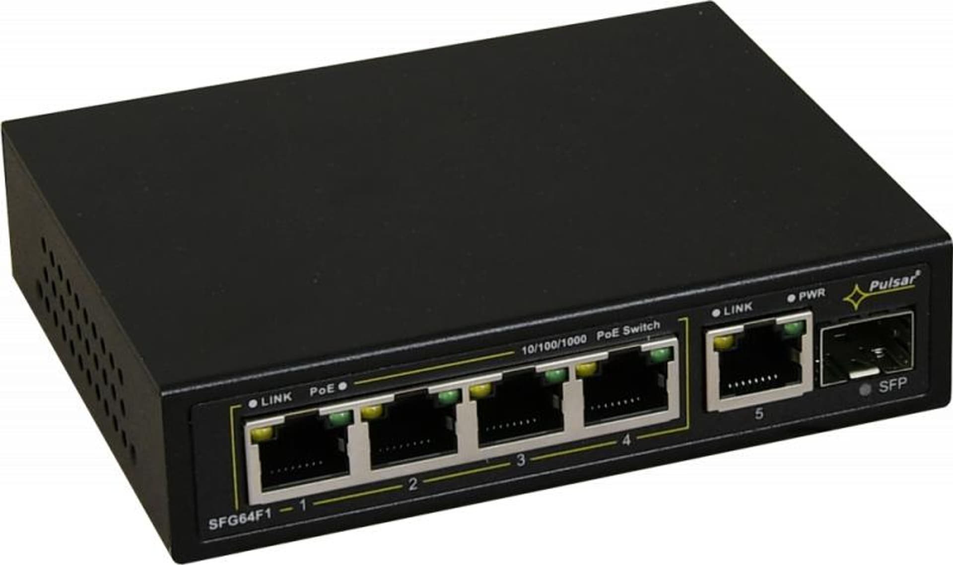 

Pulsar SFG64F1 Switch 6-portowy PoE do 4 kamer IP 1xSFP/1xRJ45