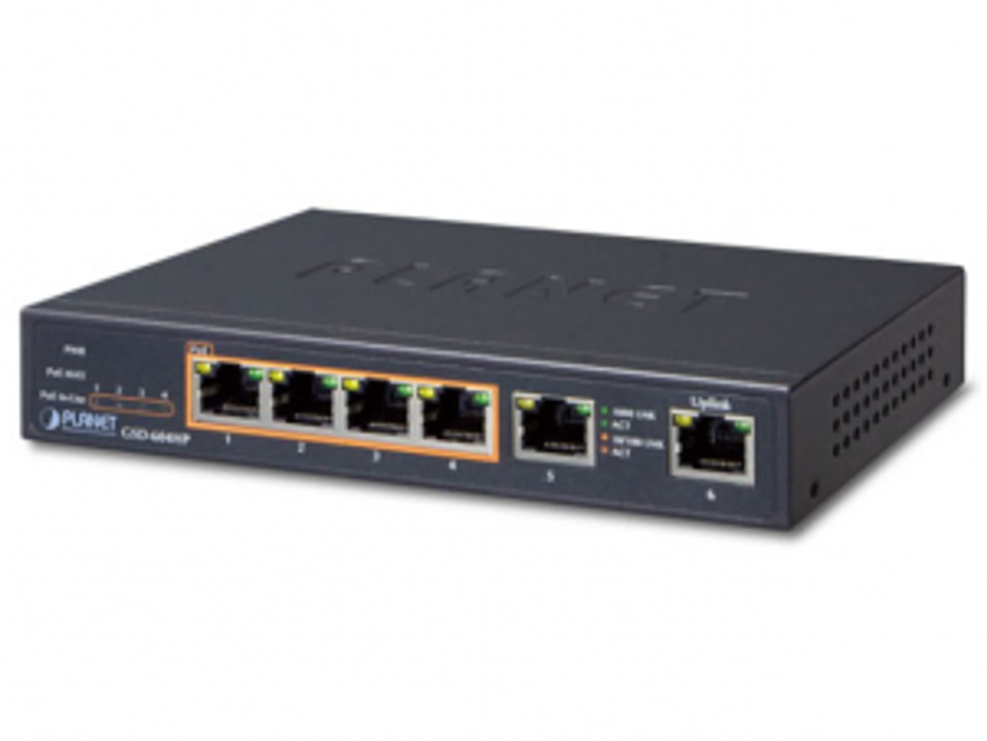 

SWITCH PLANET GSD-604HP 4X 1GB BASE-T POE+/2X 1GB BASE-T NIEZARZĄDZALNY GIGABIT ETHERNET DESKTOP