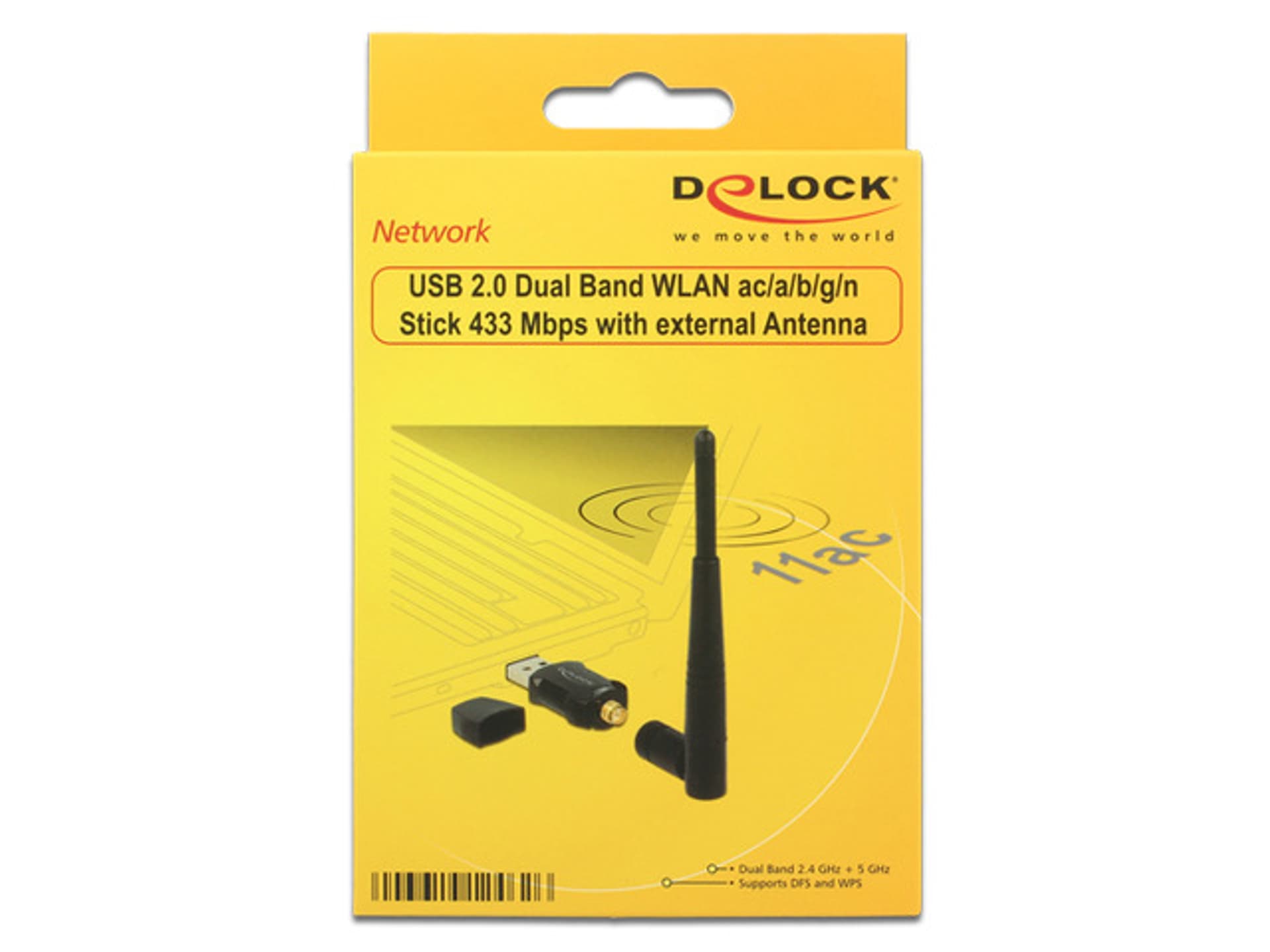 

BEZPRZEWODOWA KARTA SIECIOWA USB DELOCK AC600 DUAL BAND 1 ZEWNĘTRZNA ANTENA