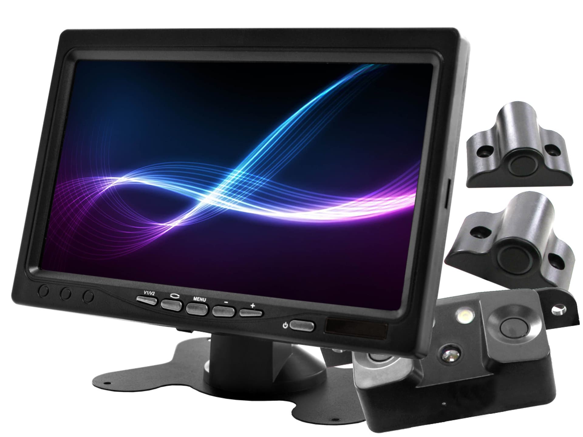 

Monitor samochodowy LCD 7" z obsługą do 2 kamer i czujnikami parkowania