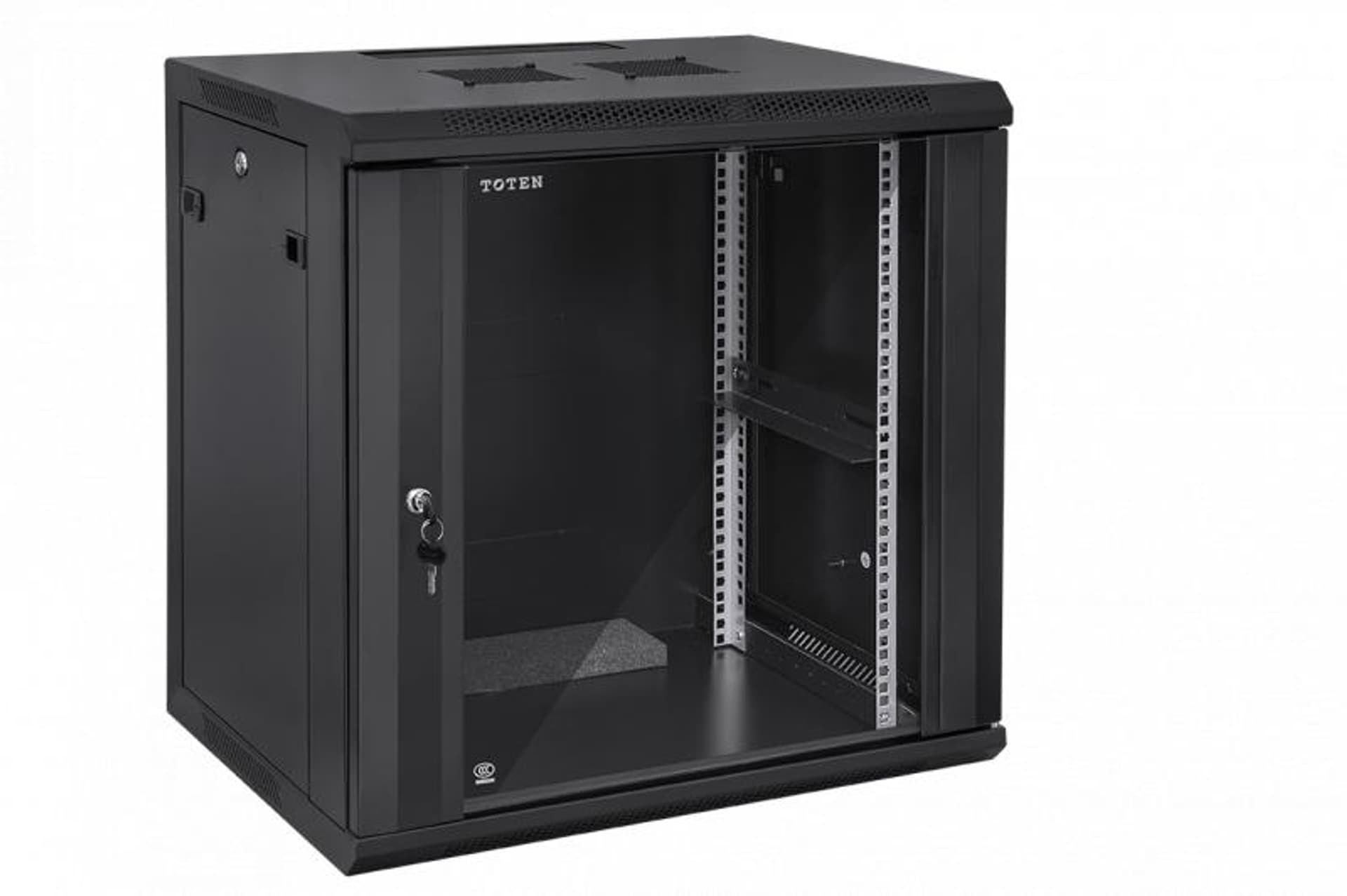 

Szafa wisząca 15U 600x450mm czarna szklane drzwi TOTEN