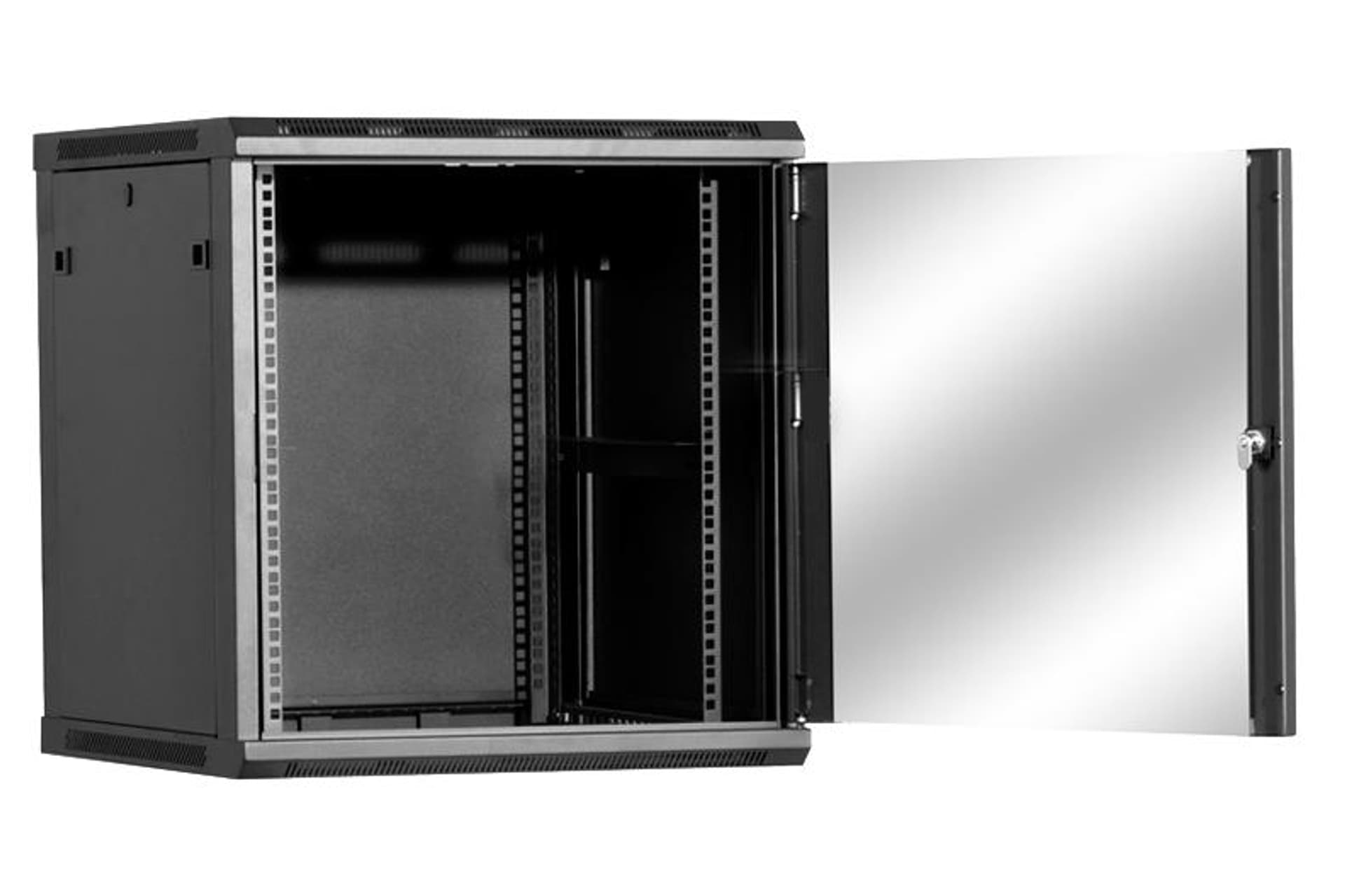 

Szafa wisząca rack 19'' 15U 600x600mm czarna (drzwi przednie szklane)