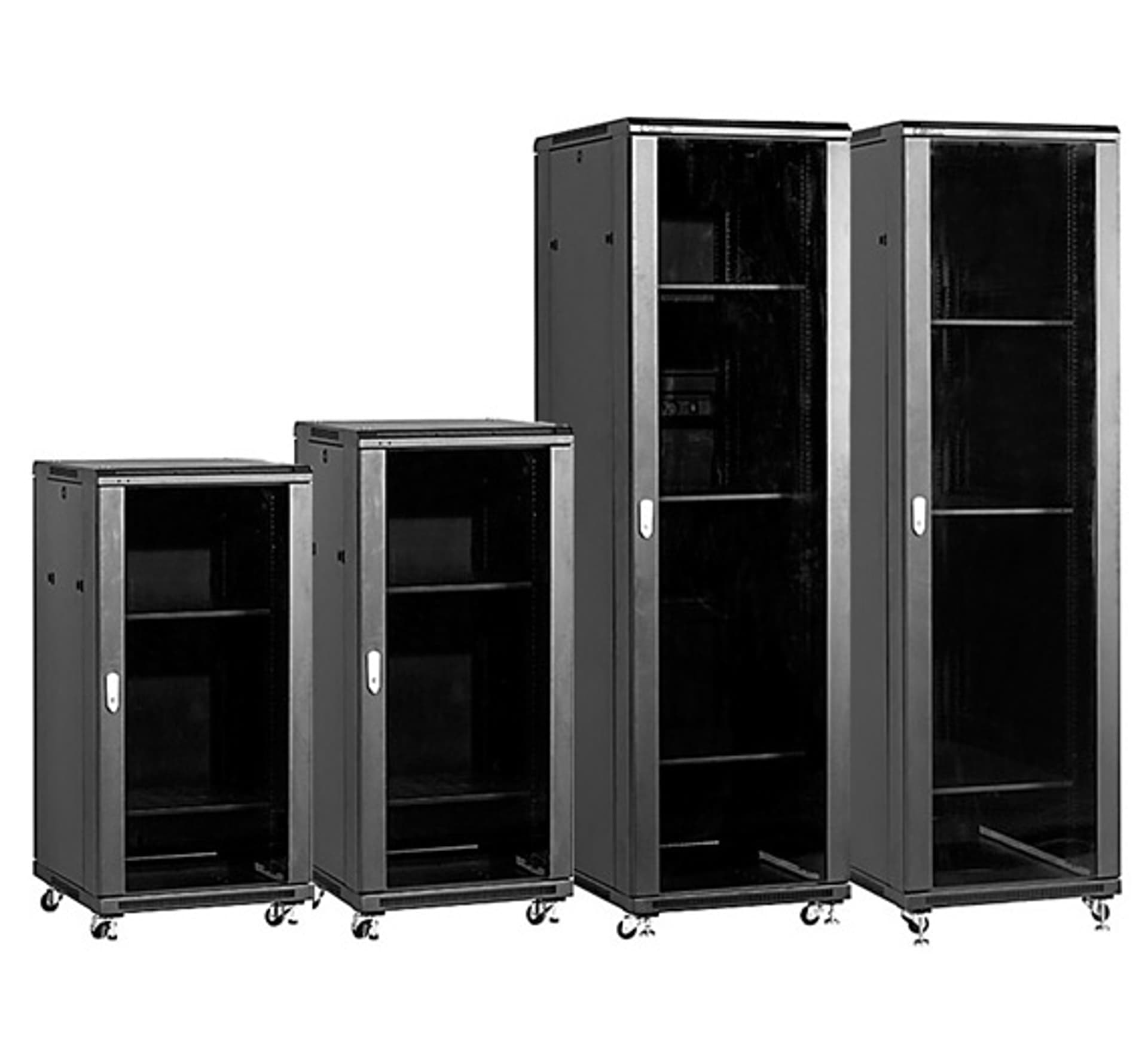 

Szafa stojąca rack 19'' 42U 800x800mm czarna (drzwi przednie szklane)