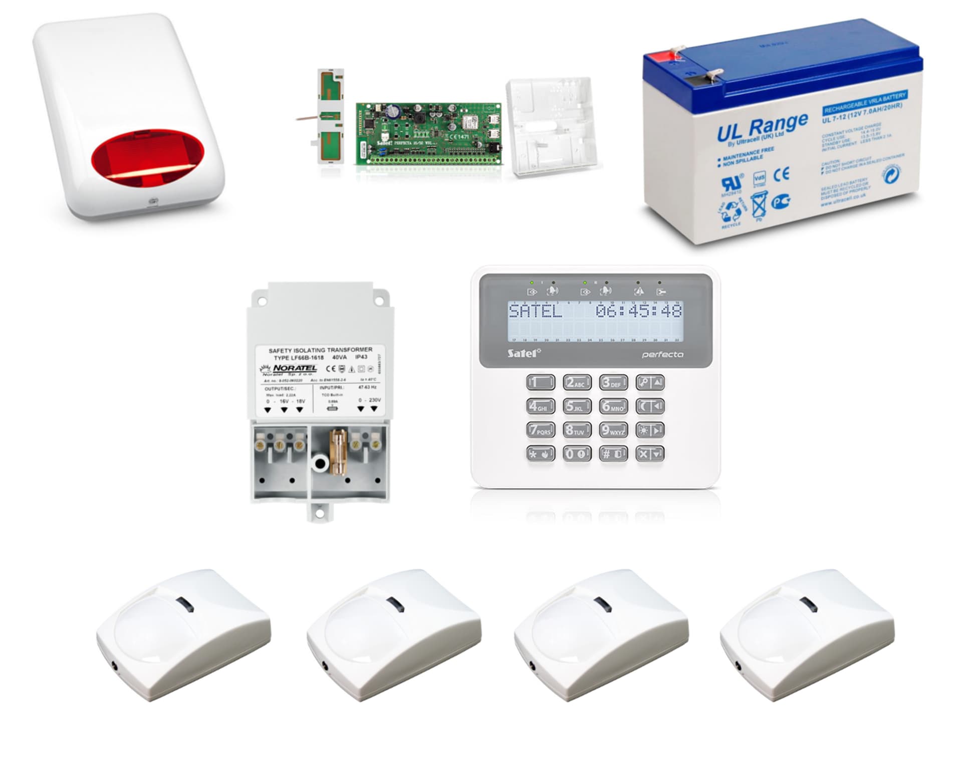 

Zestaw alarmowy SATEL PERFECTA 16, Klawiatura LCD, 4 czujniki ruchu PET, sygnalizator zewnętrzny, powiadomienie GSM