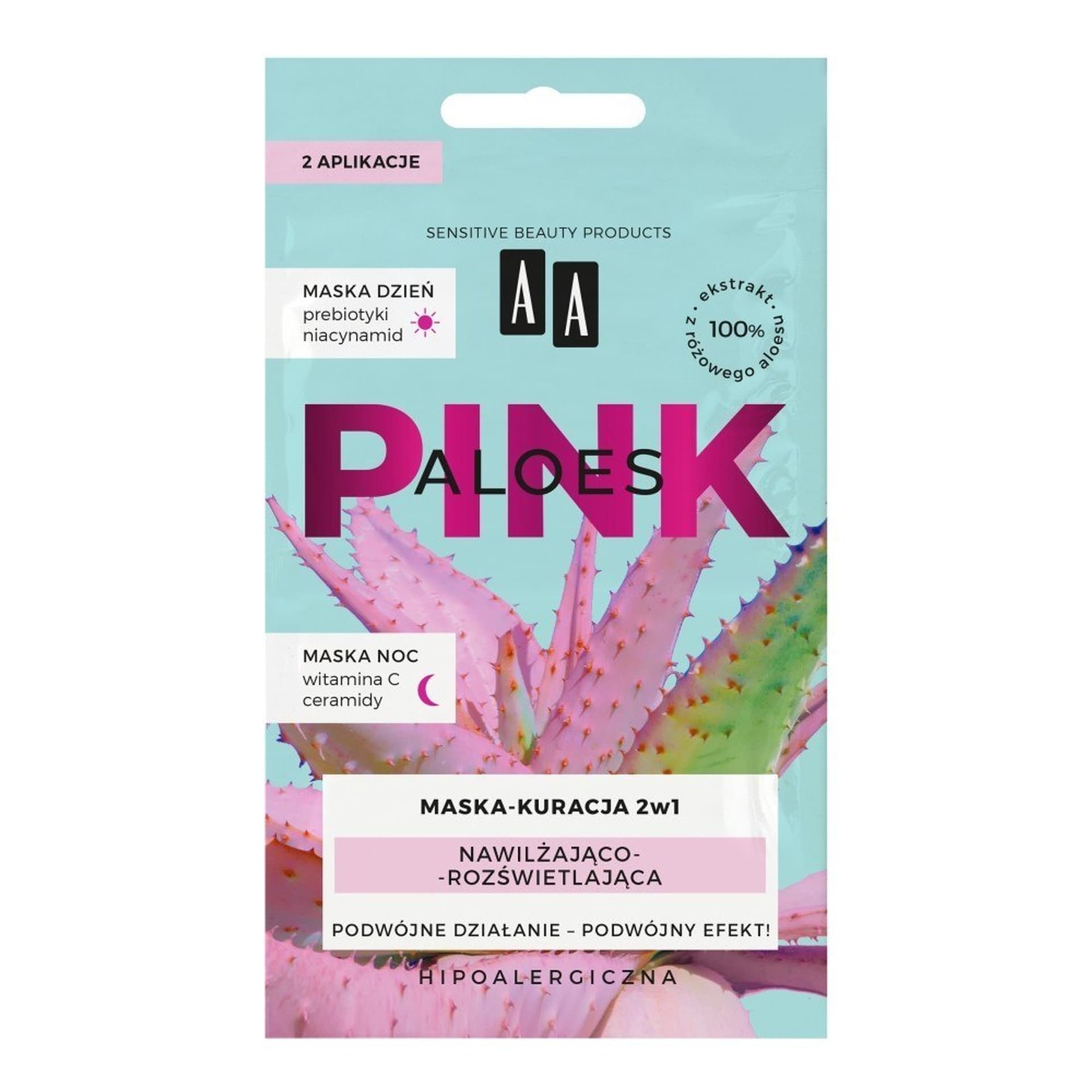 

AA Aloes Pink nawilżająco-rozświetlająca maska kuracja dzień + noc 2x4g