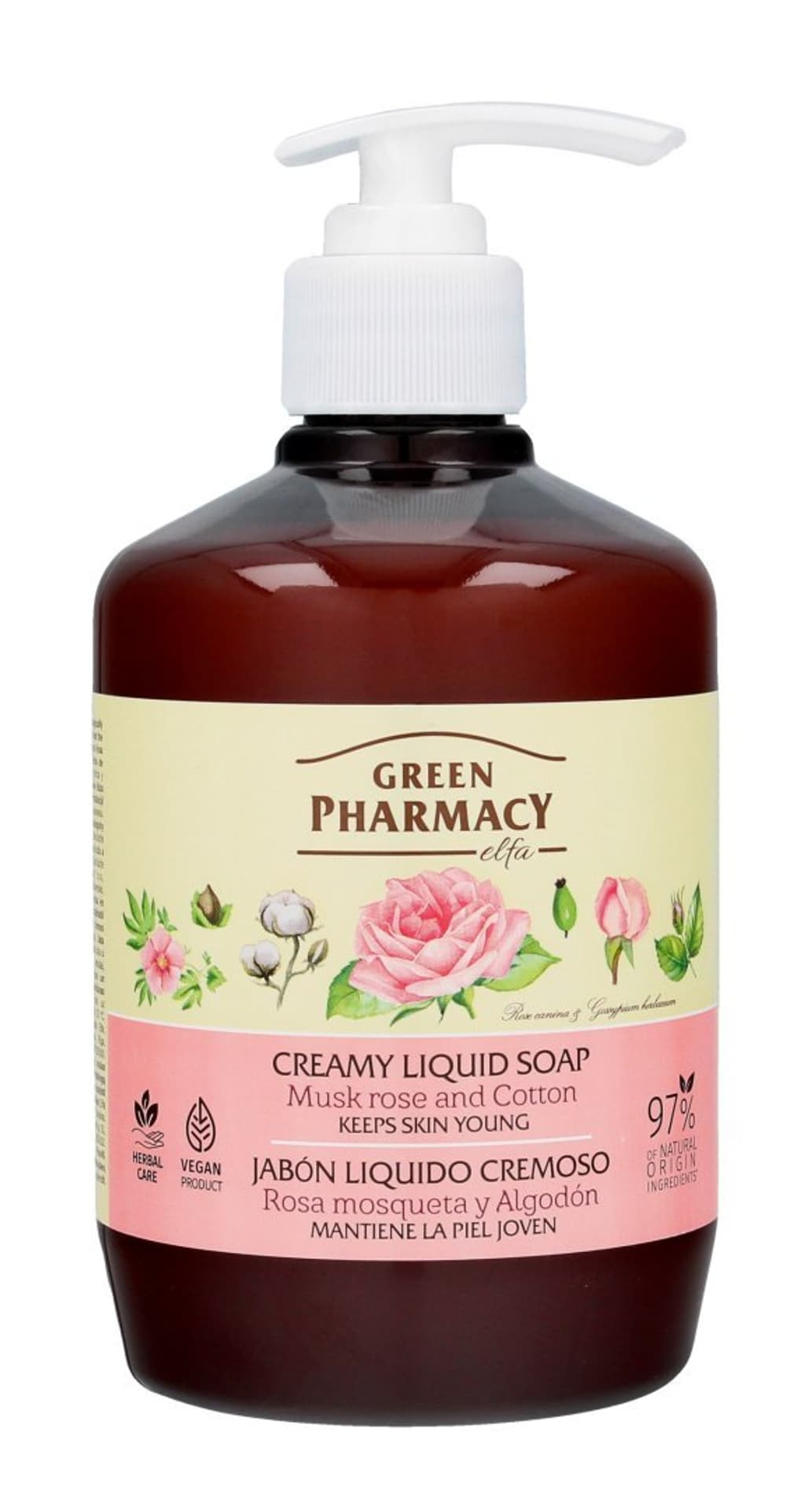 

Green Pharmacy Kremowe Mydło w płynie Róża Piżmowa & Bawełna 465ml