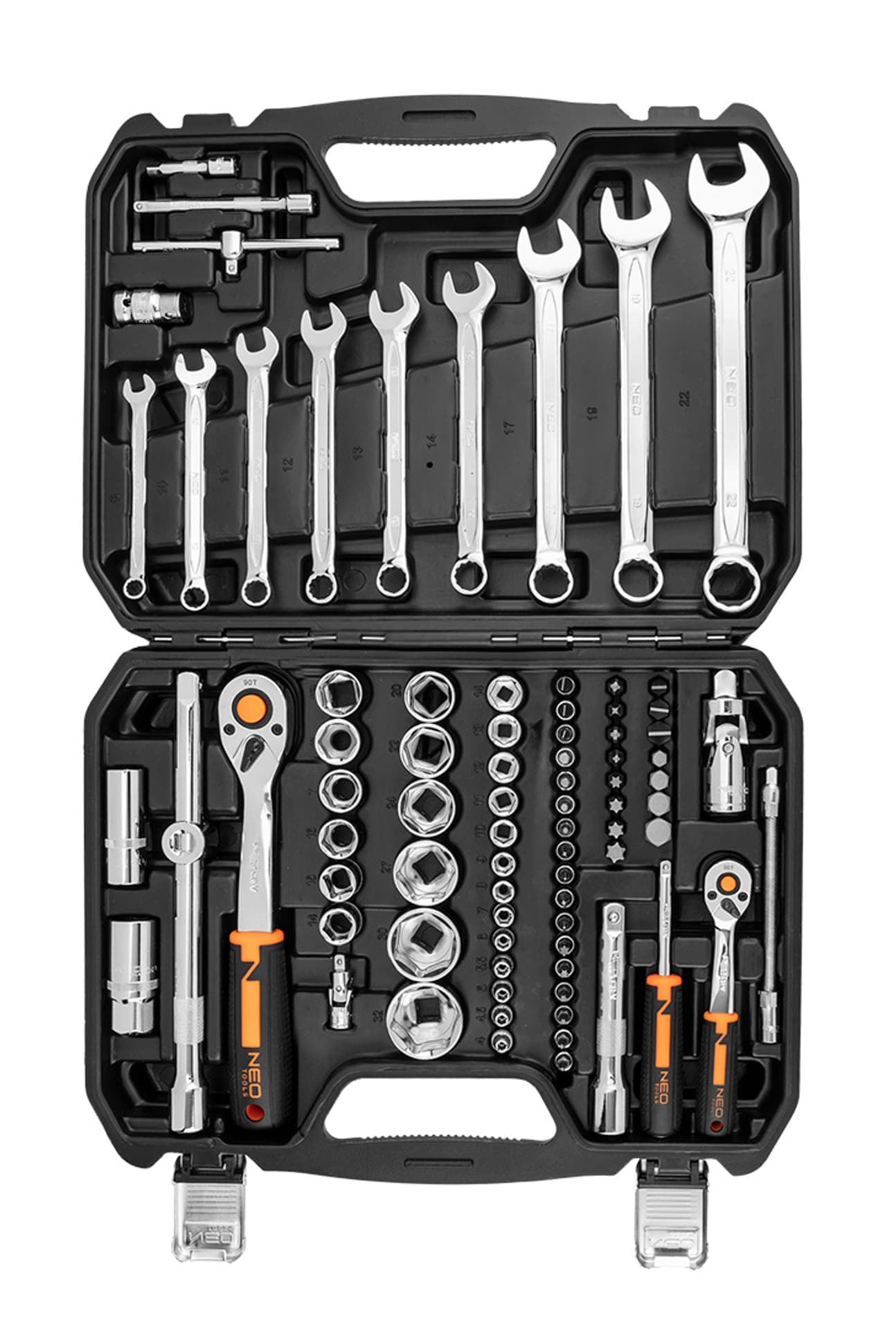 

Klucze nasadowe 1/2", 1/4" , zestaw 82 szt., CrV