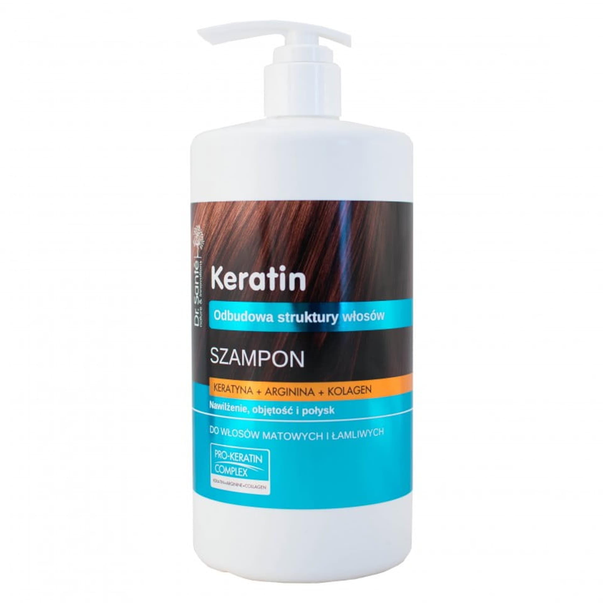 

Dr. Sante Keratin Shampoo szampon odbudowujący struktury włosów matowych i łamliwych z pompką Keratyna Argina i Kolagen 1000ml