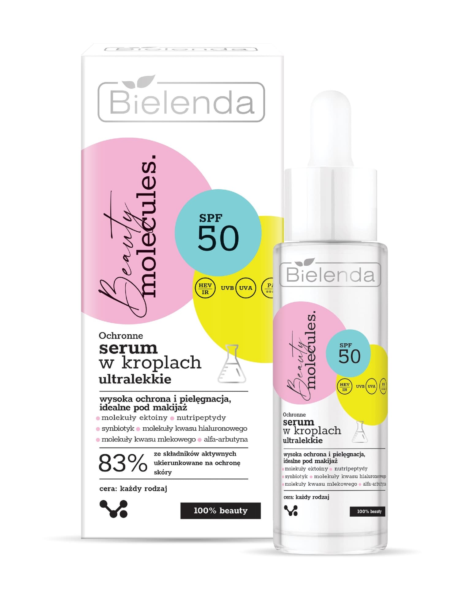 

Bielenda Beauty Molecules.Ochronne Ultralekkie Serum w kroplach SPF50 - do każdego rodzaju cery 30ml