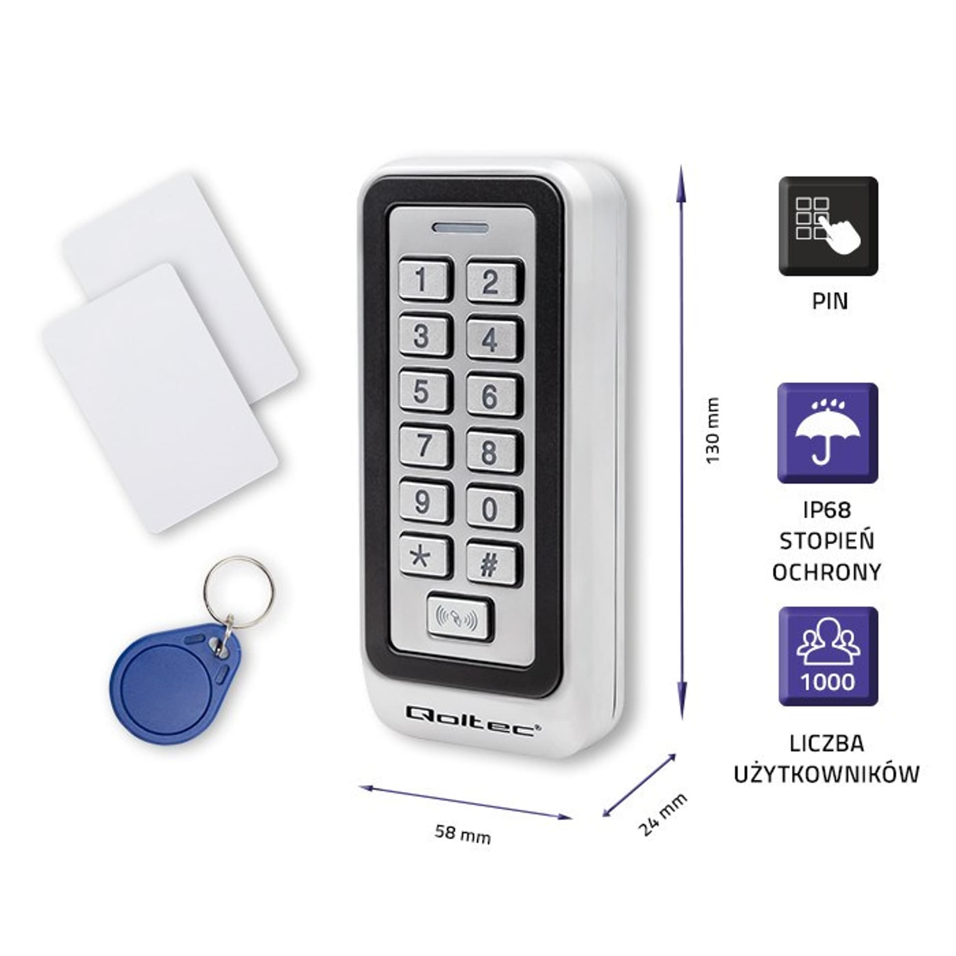 

QOLTEC ZAMEK SZYFROWY TRITON Z CZYTNIKIEM RFID | KOD | KARTA | BRELOK | IP68 | EM