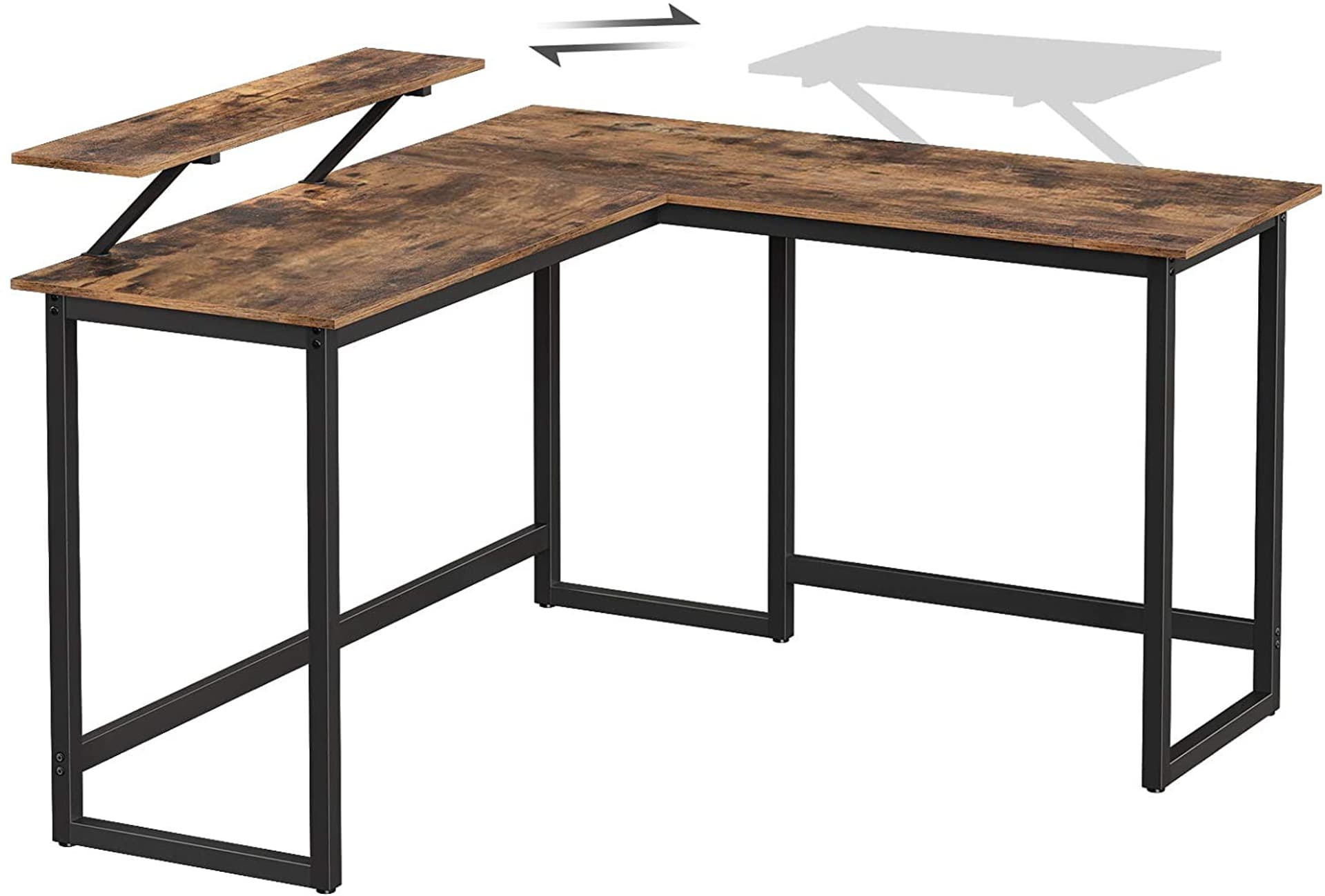 

Biurko narożne brąz z półką na monitor 140 cm LOFT