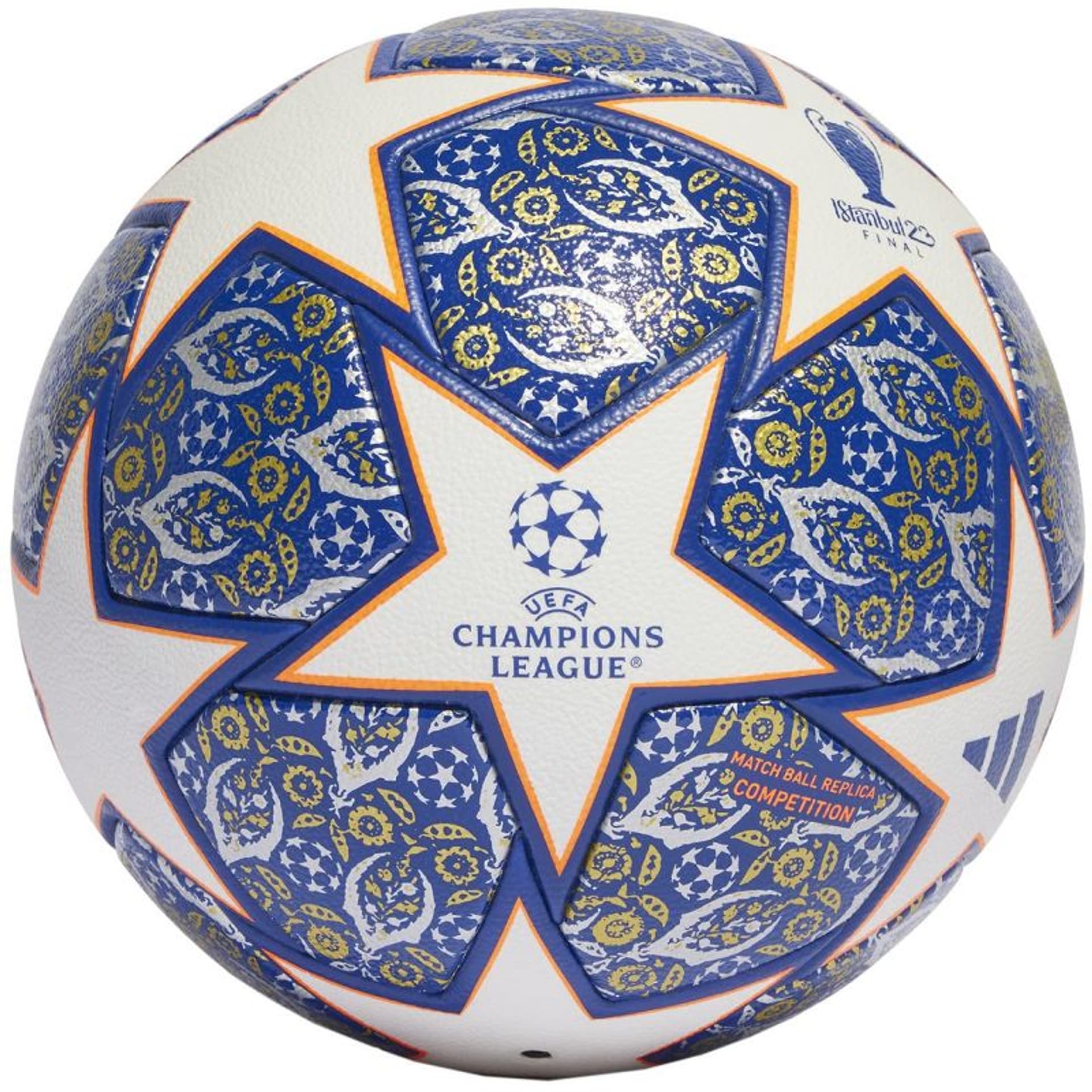 

Piłka nożna adidas UCL Competition Istanbul HU1579 (kolor Biały. Niebieski. Pomarańczowy, rozmiar 4)