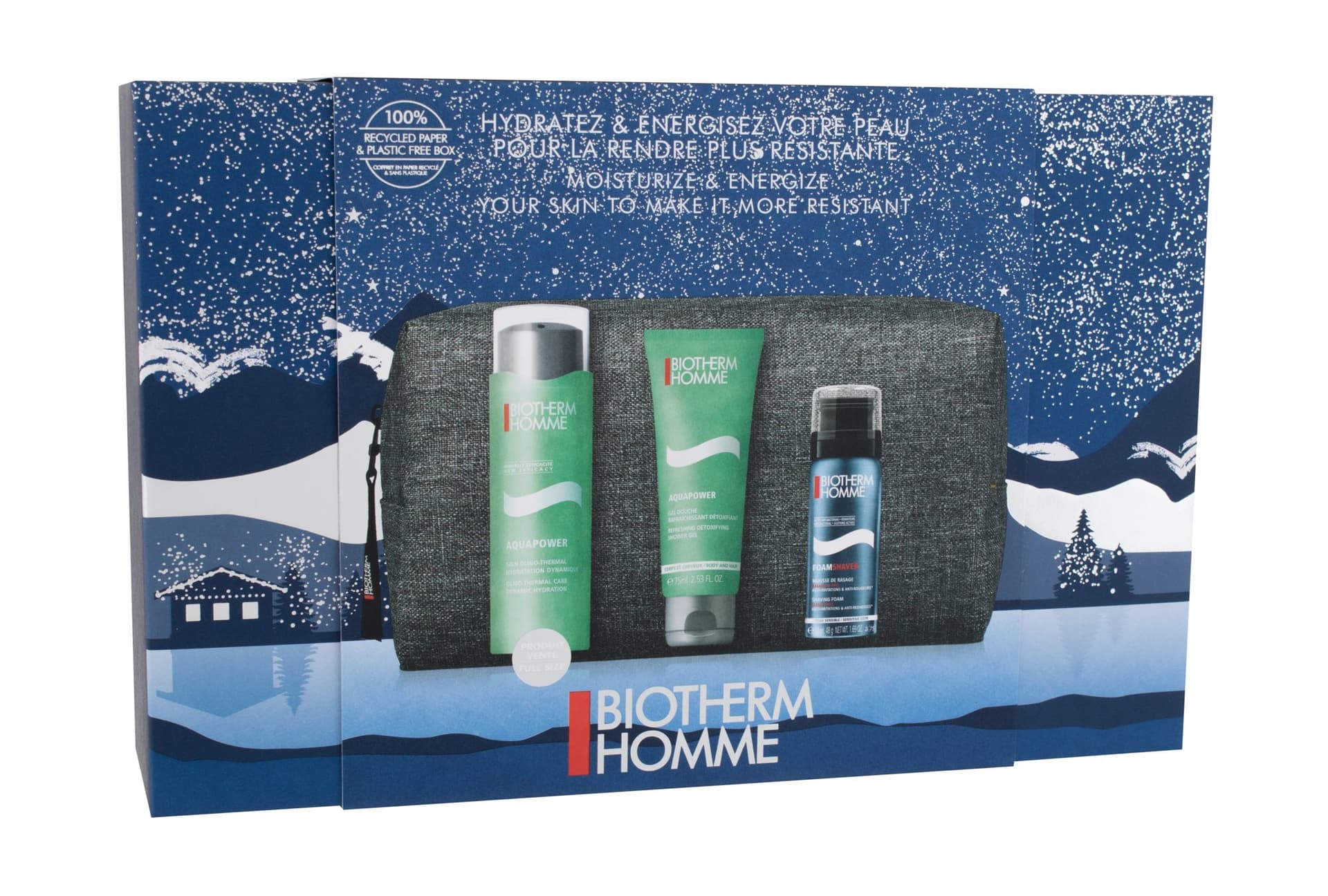 

Biotherm Oligo Thermal Care Homme Aquapower Żel do twarzy 75ml Żel do twarzy Aquapower Oligo-Thermal Care 75ml + Pianka do golenia Foam Shaver 50ml + Żel pod prysznic Aquapower 75ml + Kosmetyczka (M)