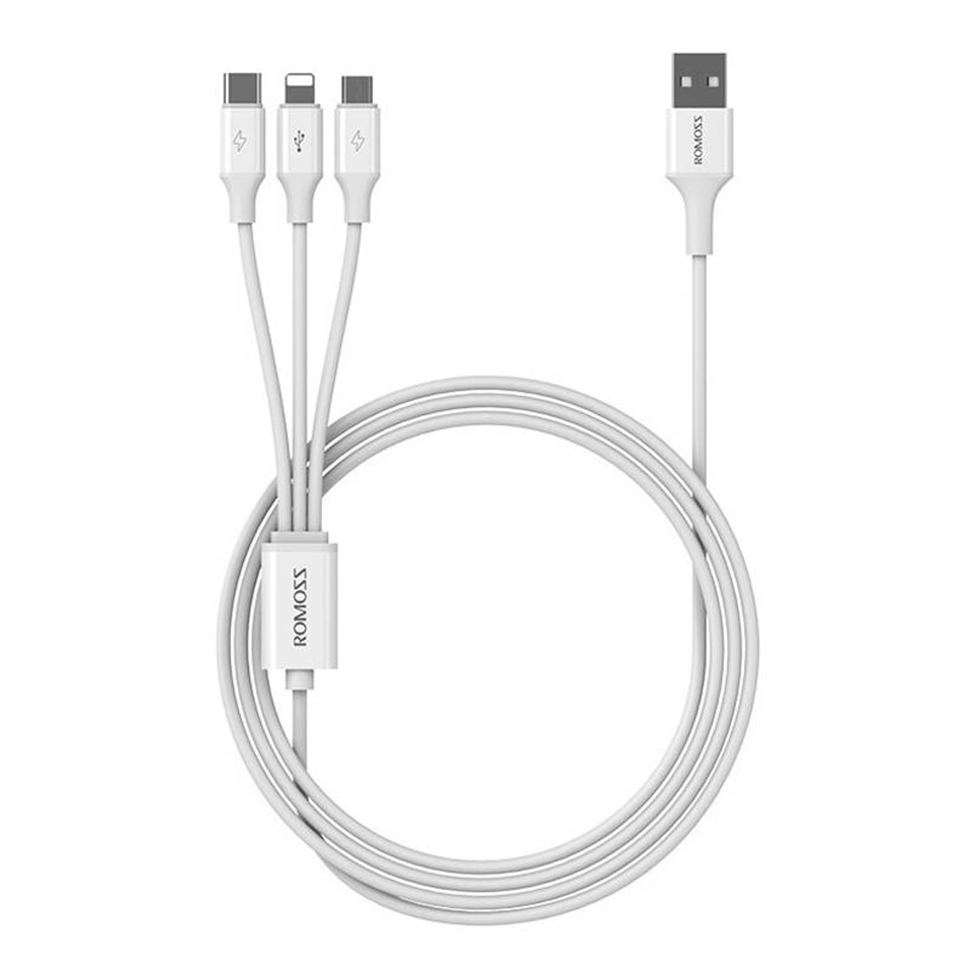 

Kabel USB Romoss CB251V 3w1 USB-C / Lightning / Micro 3.5A 1.2m (biały)