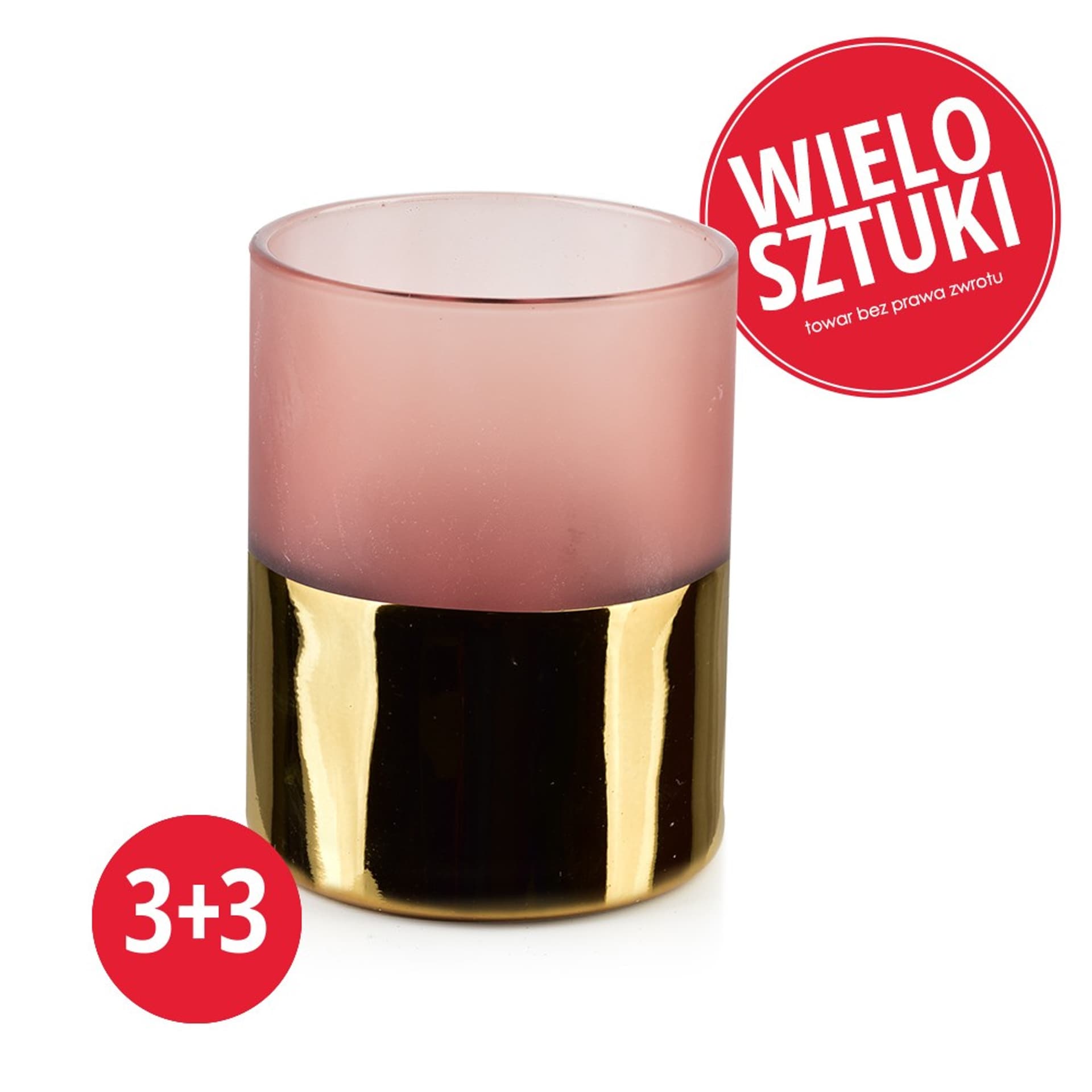 

PAKIET RITA PINK Komplet świeczników 3+3GRATIS 10xh12,5cm