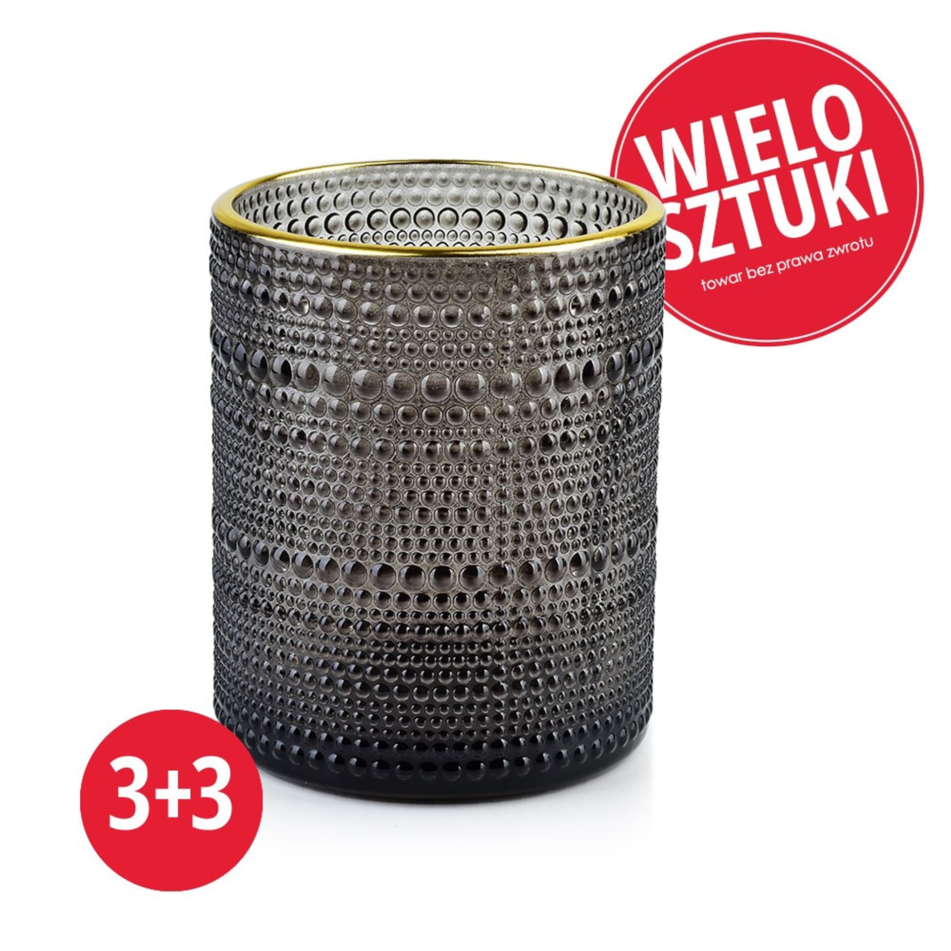 

PAKIET RITA GREY Komplet świeczników 3+3GRATIS 10xh12,5cm