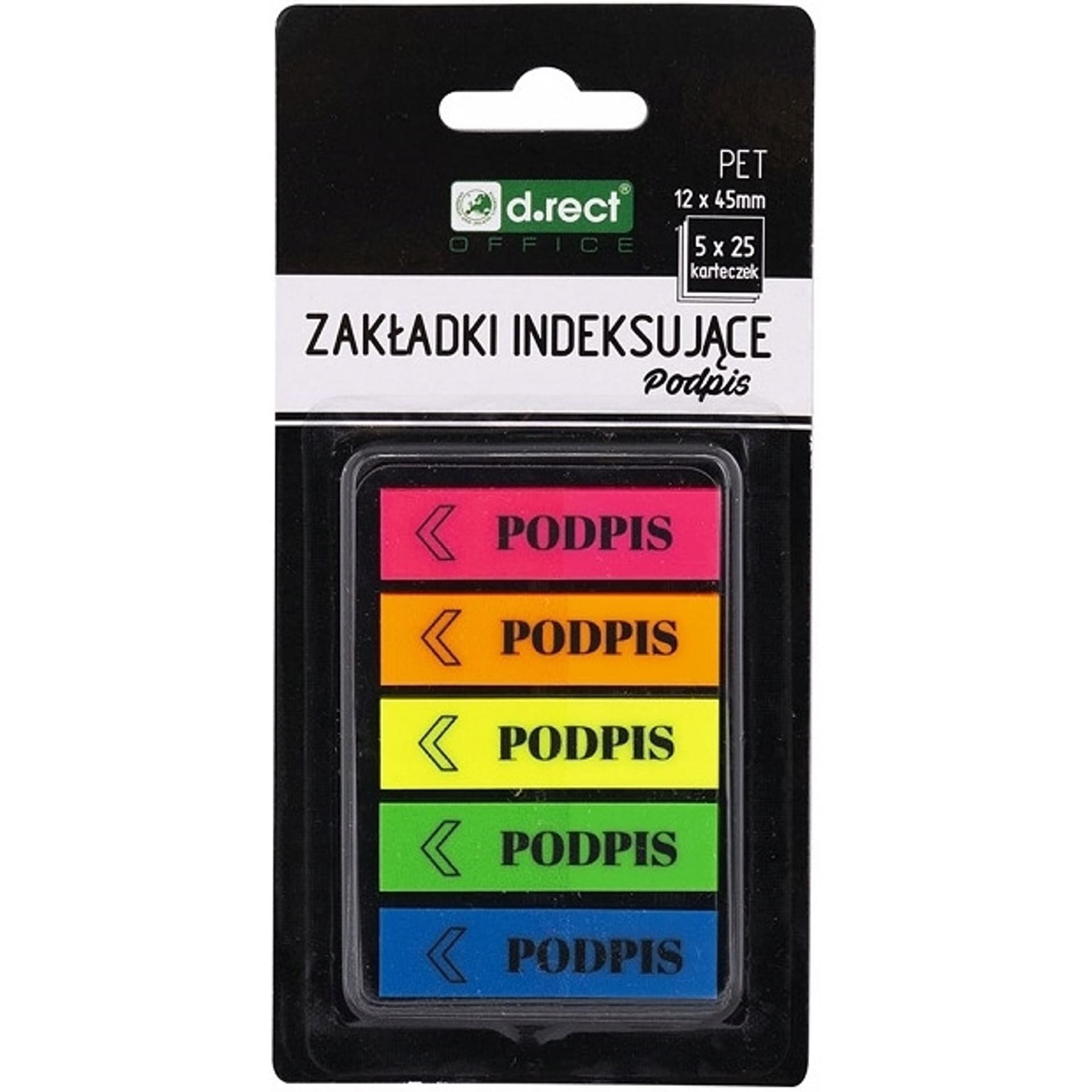 

Zakładki indeksujące PET D.RECT 12x45mm 5x25szt PODPIS 110503