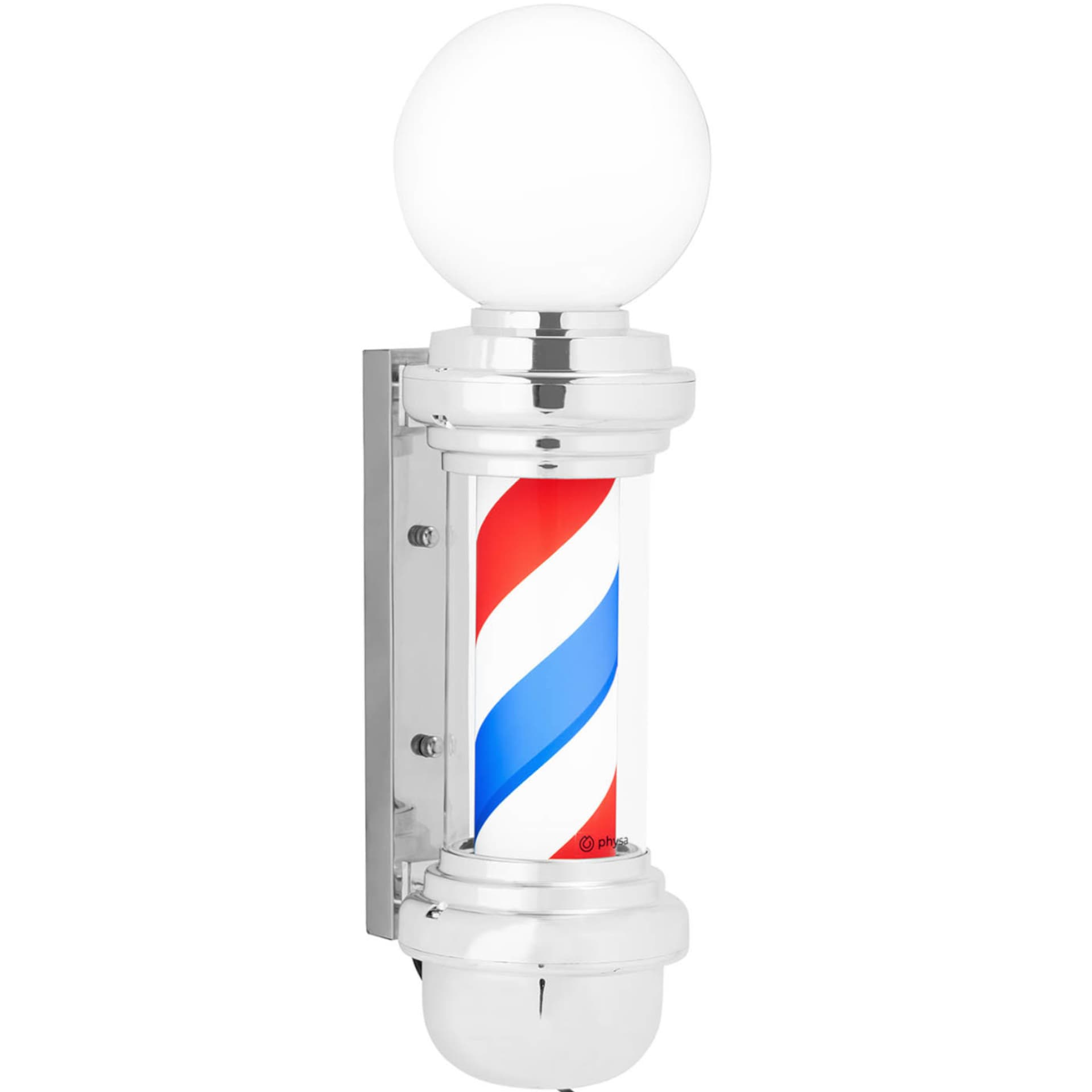 

Słupek szyld fryzjerski barberski barber pole obrotowy podświetlany 28 cm - srebrny