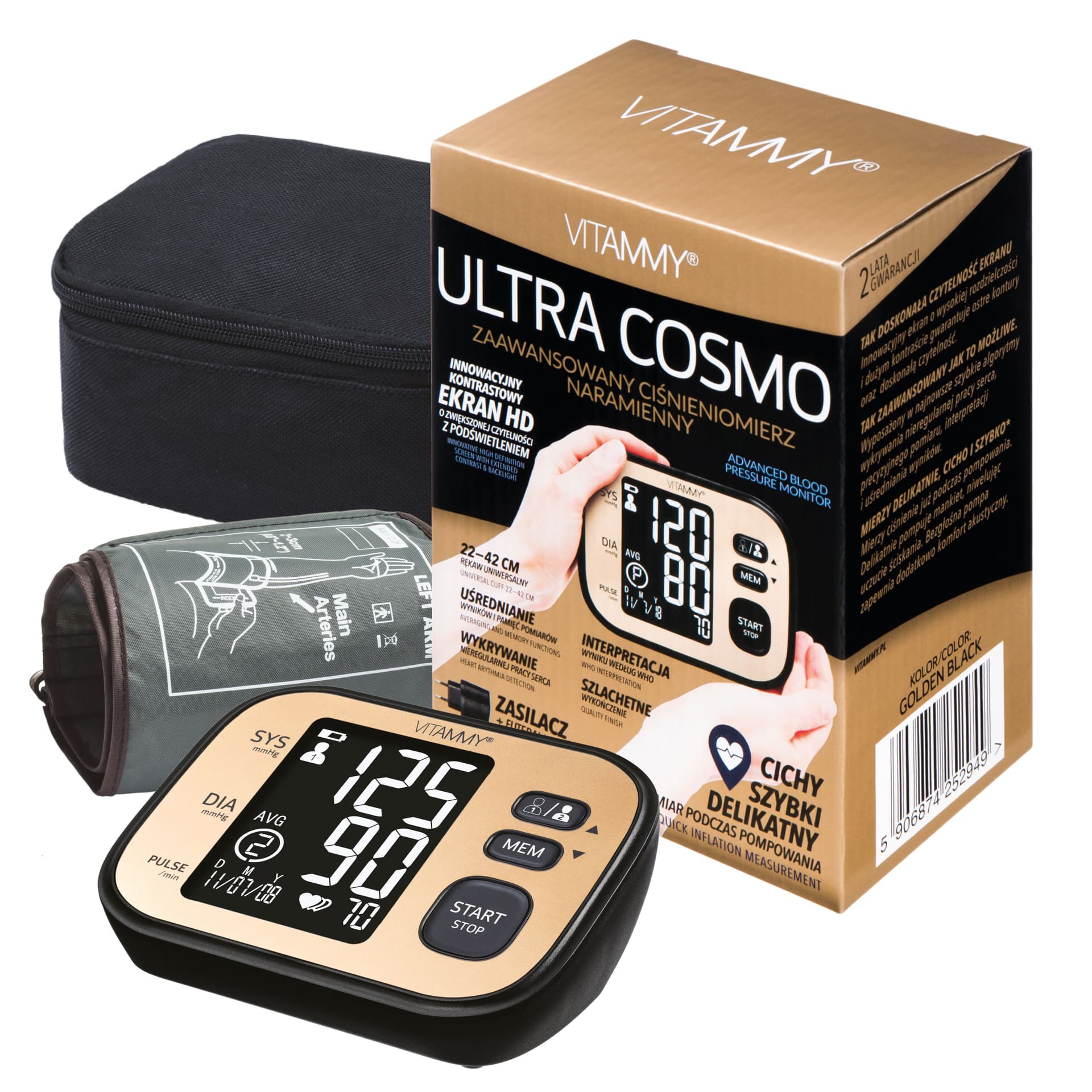 

VITAMMY Ultra Cosmo Golden Black Ciśnieniomierz naramienny 22- 42 cm z zasilaczem i IHB