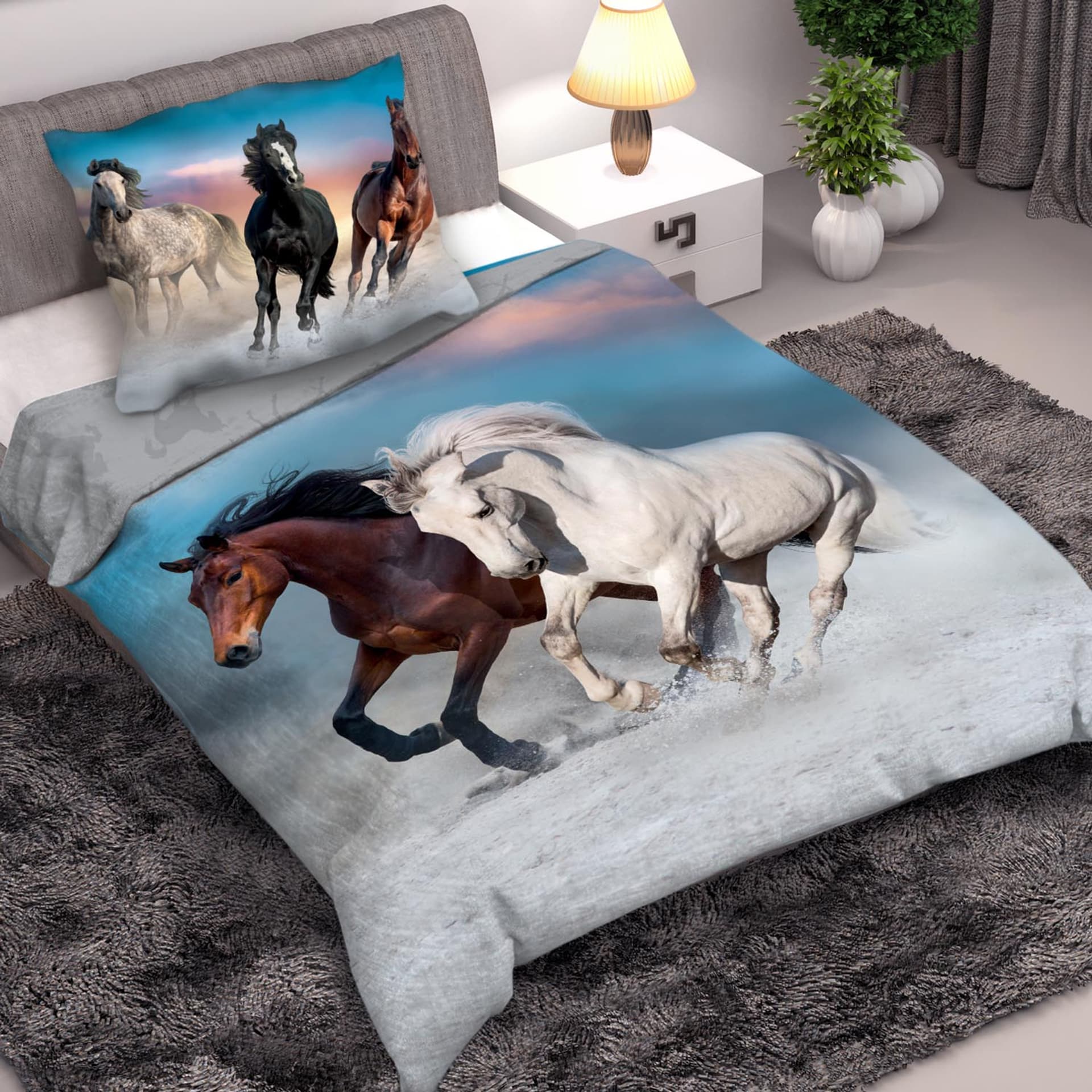 

Pościel bawełna 160x200+1p70x80 Konie galop