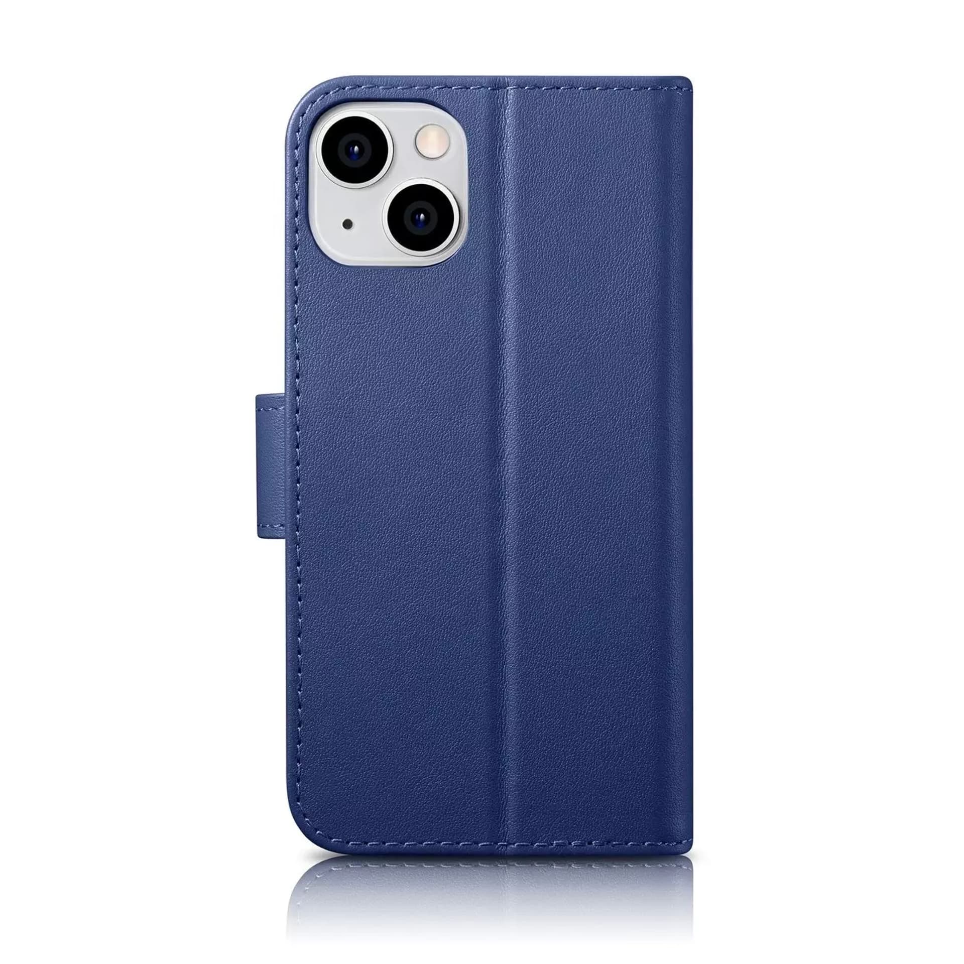 

iCarer Wallet Case 2in1 etui iPhone 14 Plus skórzany pokrowiec z klapką Anti-RFID niebieski (WMI14220727-BU)