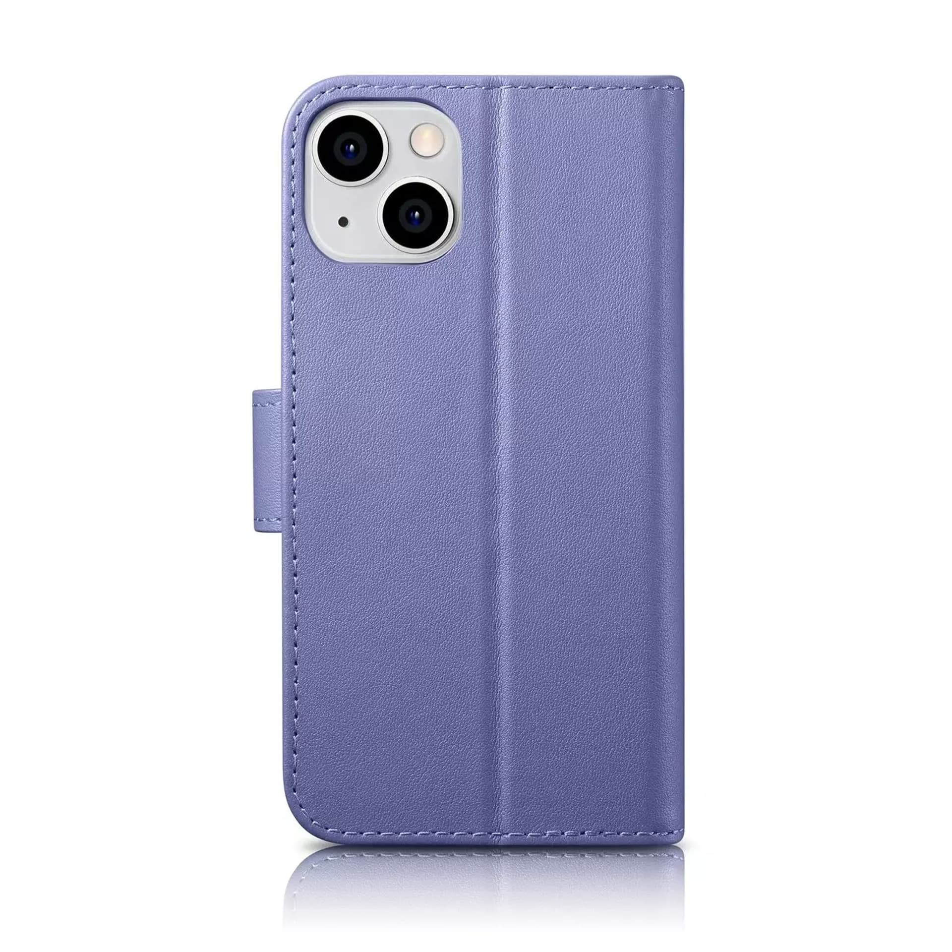 

iCarer Wallet Case 2in1 etui iPhone 14 Plus skórzany pokrowiec z klapką Anti-RFID jasnofioletowy (WMI14220727-LP)