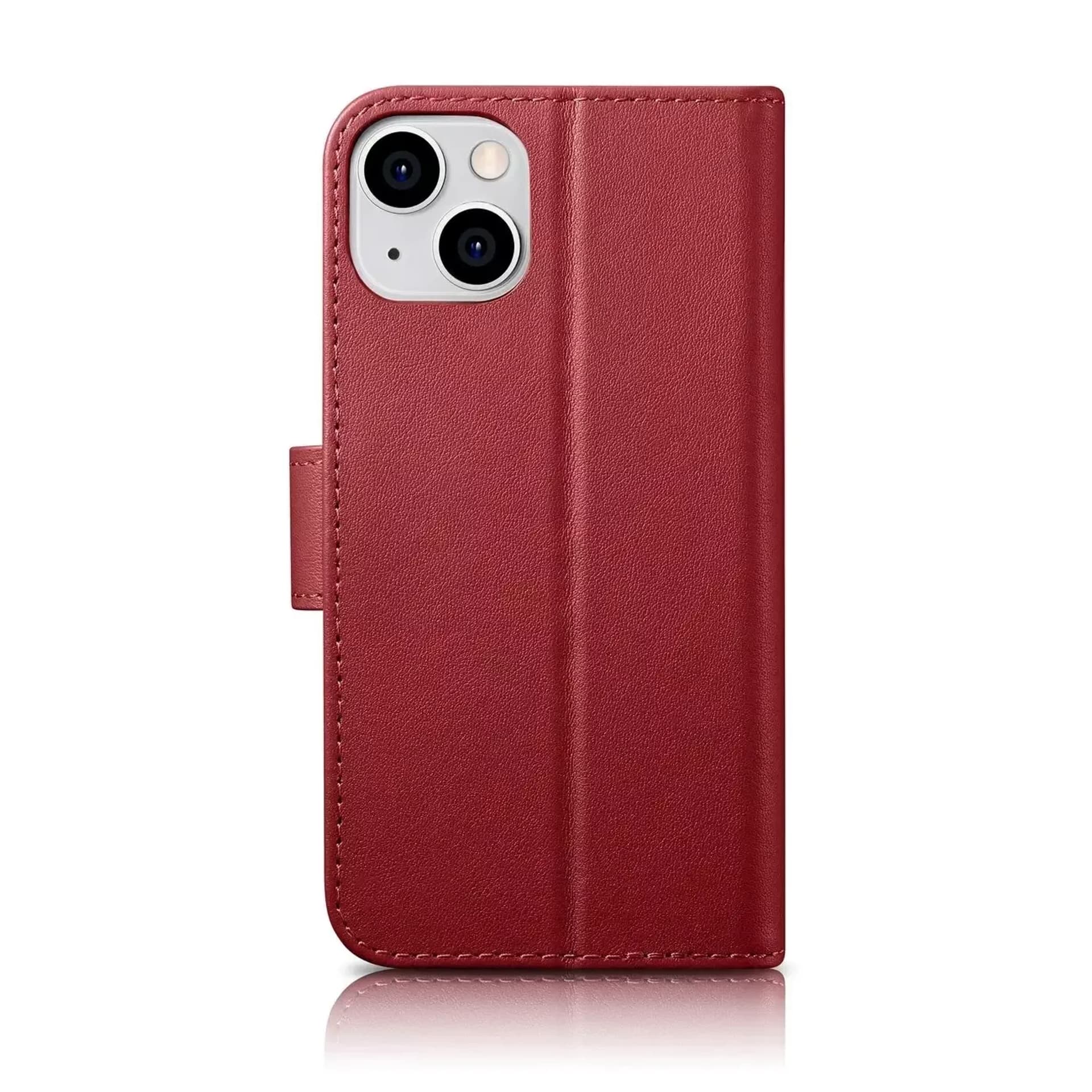 

iCarer Wallet Case 2in1 etui iPhone 14 Plus skórzany pokrowiec z klapką Anti-RFID czerwony (WMI14220727-RD)