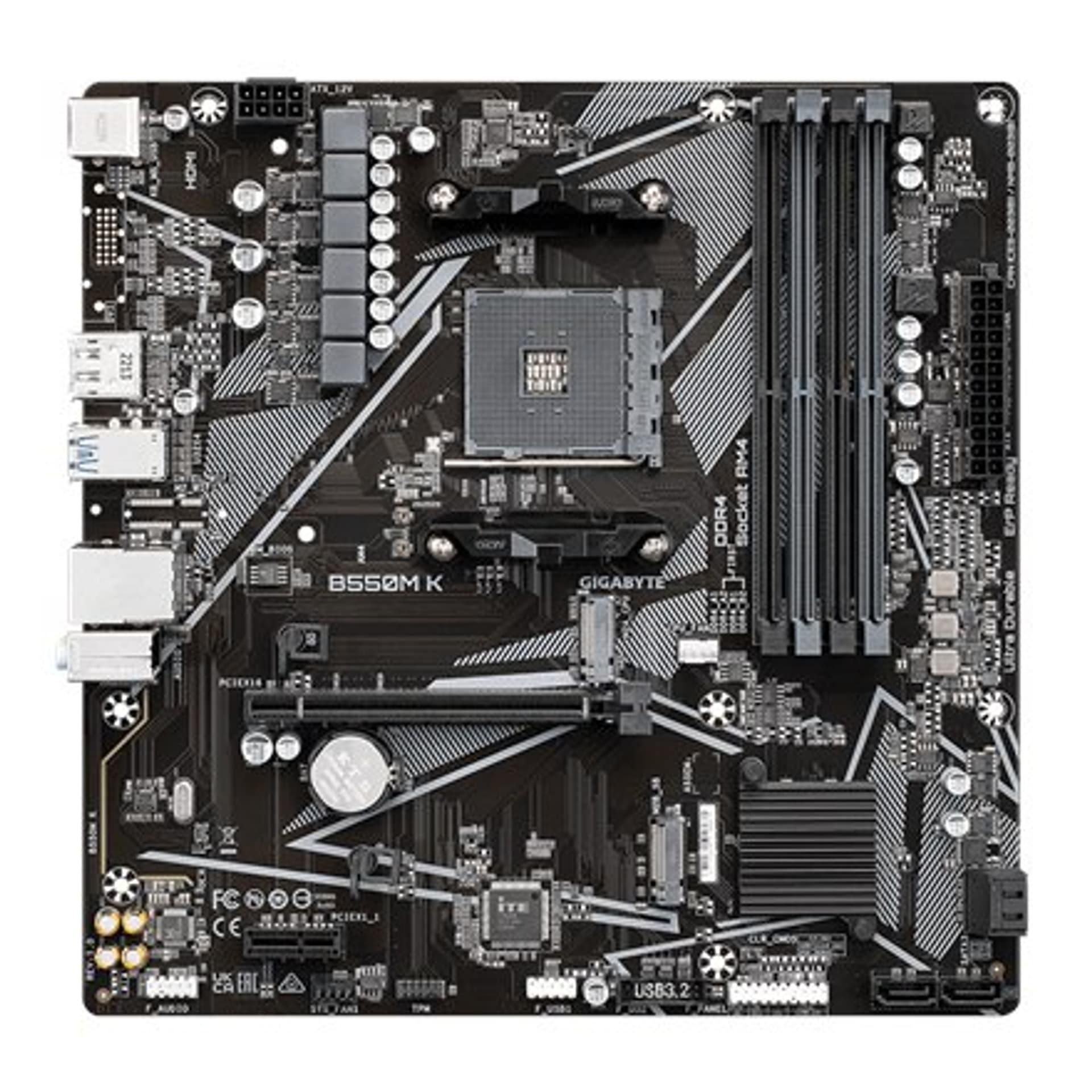 

Gigabyte B550M K 1.0 M/B Rodzina procesorów AMD, Gniazdo procesora AM4, DDR4 DIMM, Gniazda pamięci 4, Obsługiwane interfejsy dys