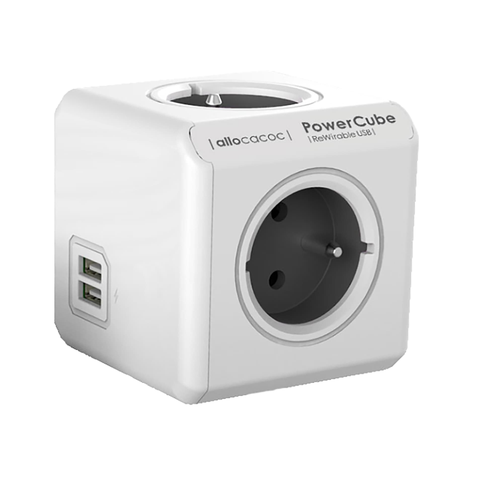 

Rozgałęźnik Power Cube ReWirable USB + 4 wtyczki podróżne, kolor szary