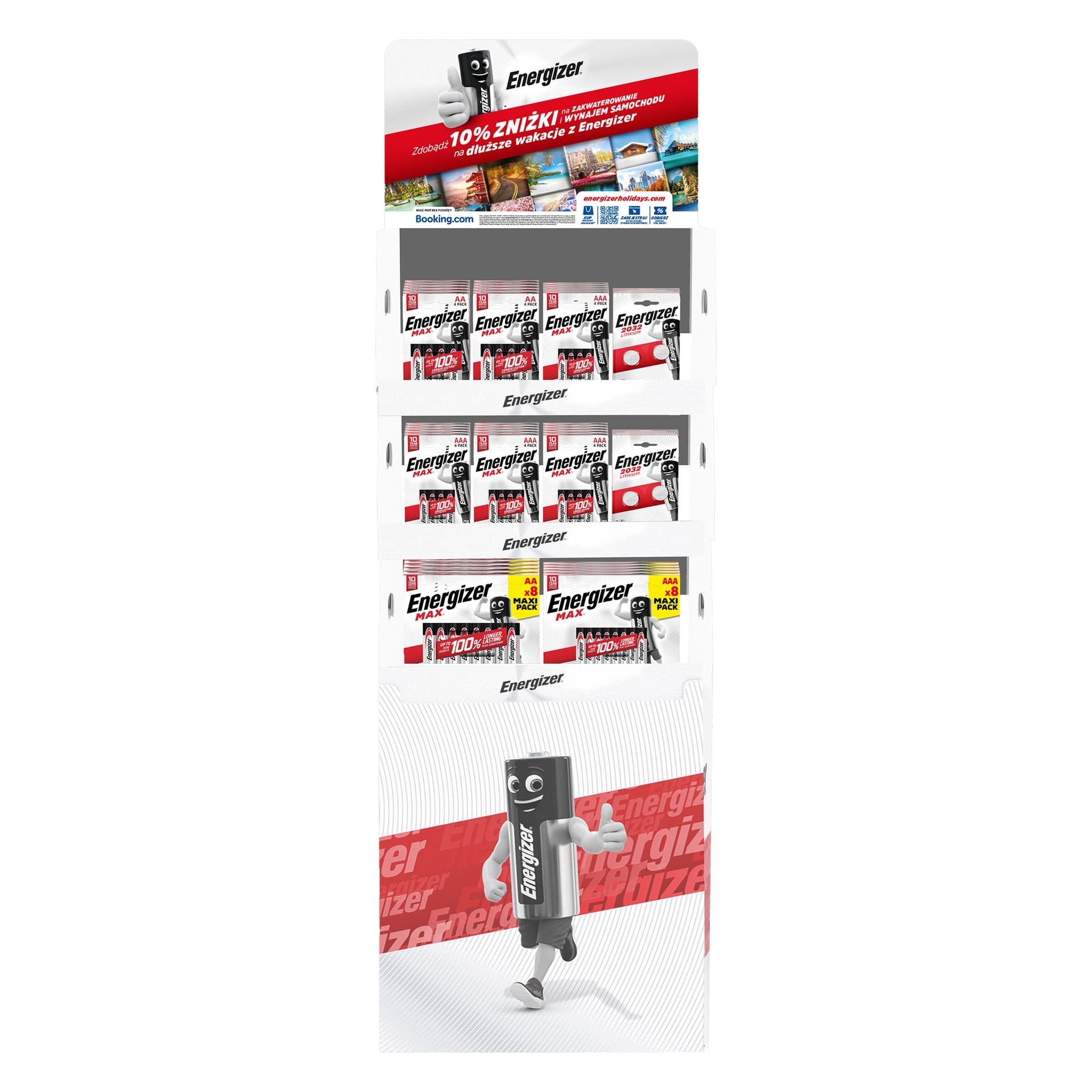 

Stand ekspozycyjny z bateriami ENERGIZER ALKALINE POWER: Baterie 92xAA/4 + 69xAAA/4 + 23xAA/8 + 23xAAA/8 + 23xCR2032/2 Booking