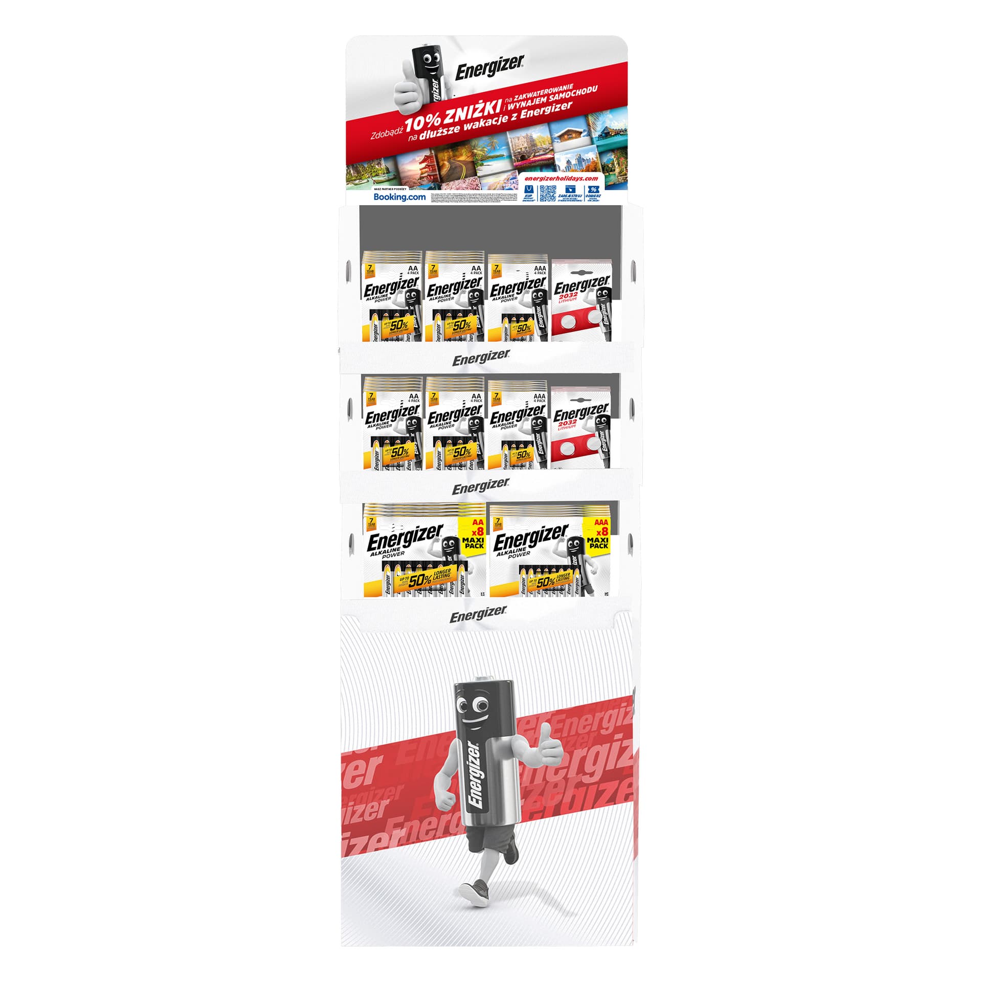 

Stand ekspozycyjny z bateriami ENERGIZER ALKALINE POWER: Baterie 92xAA/4 +69xAAA/4 +23xAA/8 +23xAAA/8 +23xCR2032/ 2 Booking