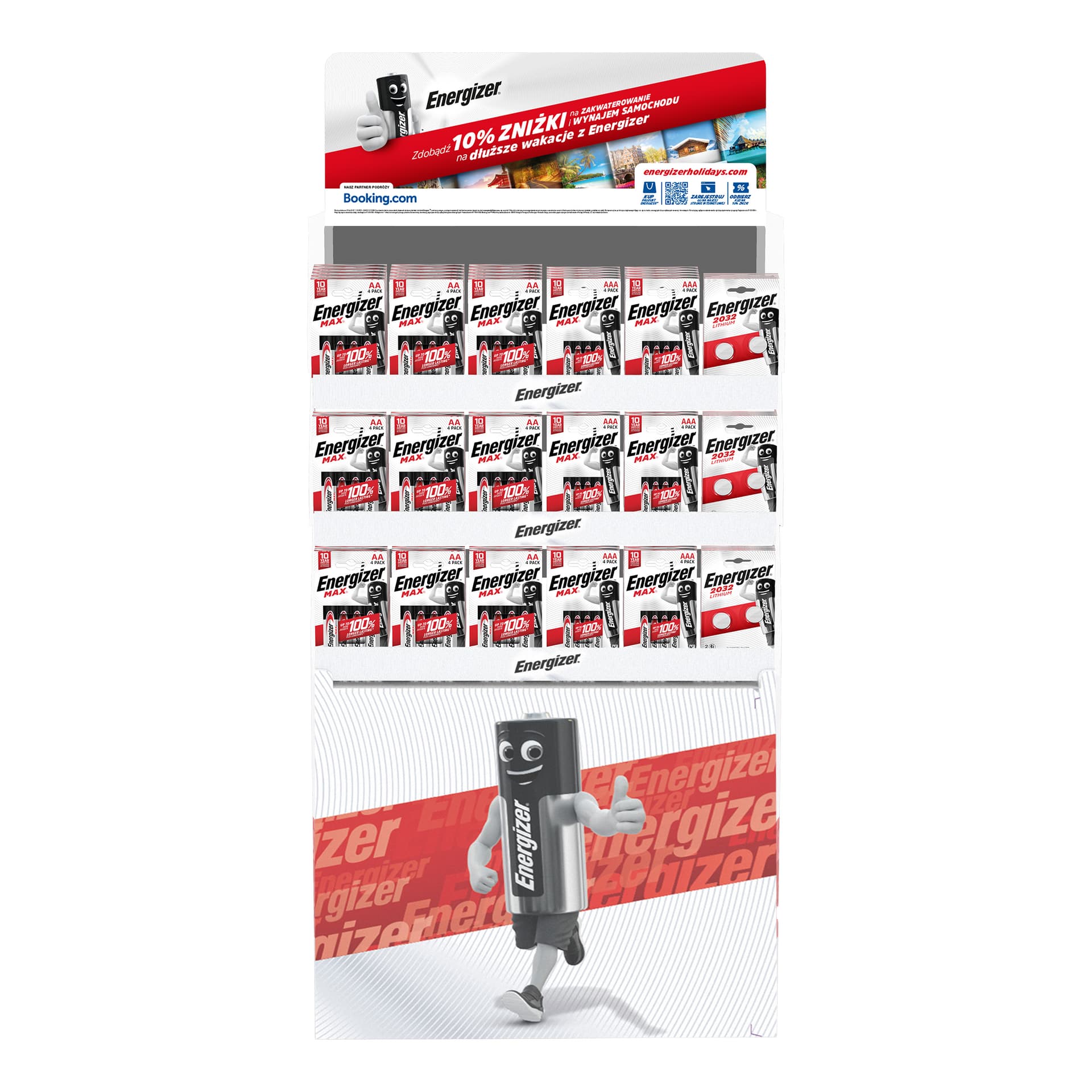 

Stand ekspozycyjny z bateriami ENERGIZER ALKALINE POWER: Baterie 207xAA/4 + 138xAAA/4 + 69xCR2032/2 Booking