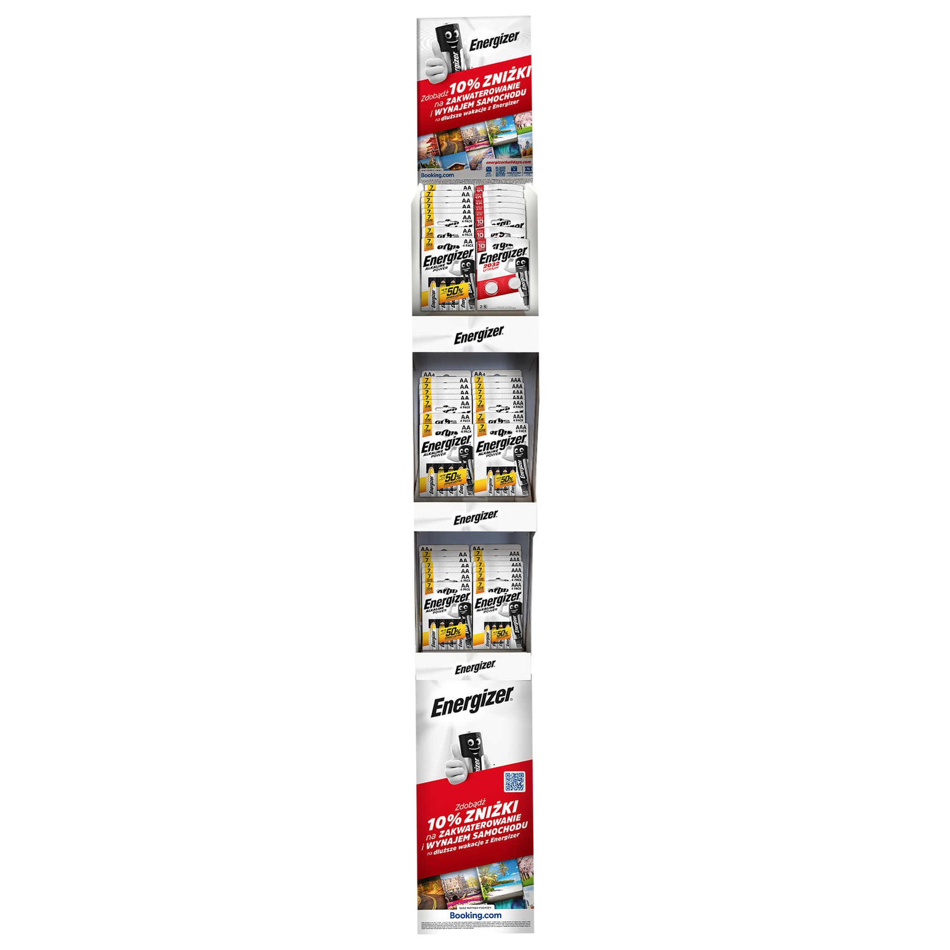 

Stand ekspozycyjny z bateriami ENERGIZER ALKALINE POWER: Baterie 53xAA/4 +50xAAA/4 +26xCR2032/2 Booking