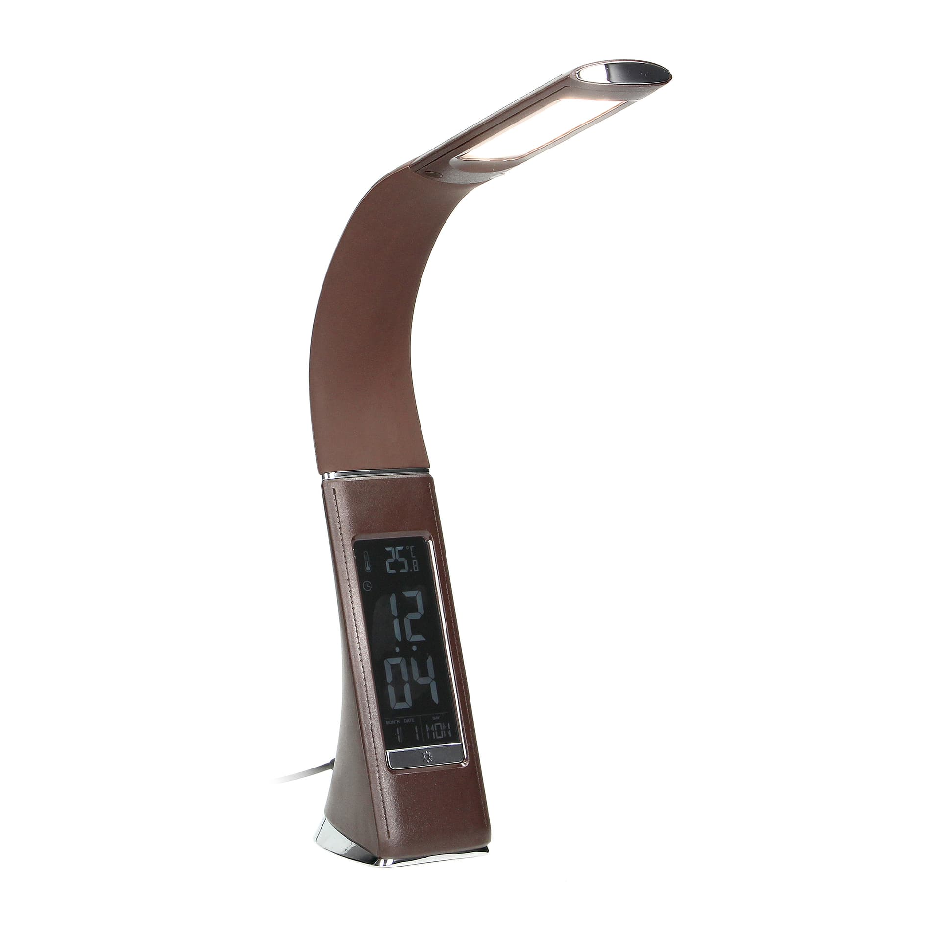 

DOLOMIT LED 5W, lampka biurkowa z budzikiem, 400lm, 4000K, brązowa