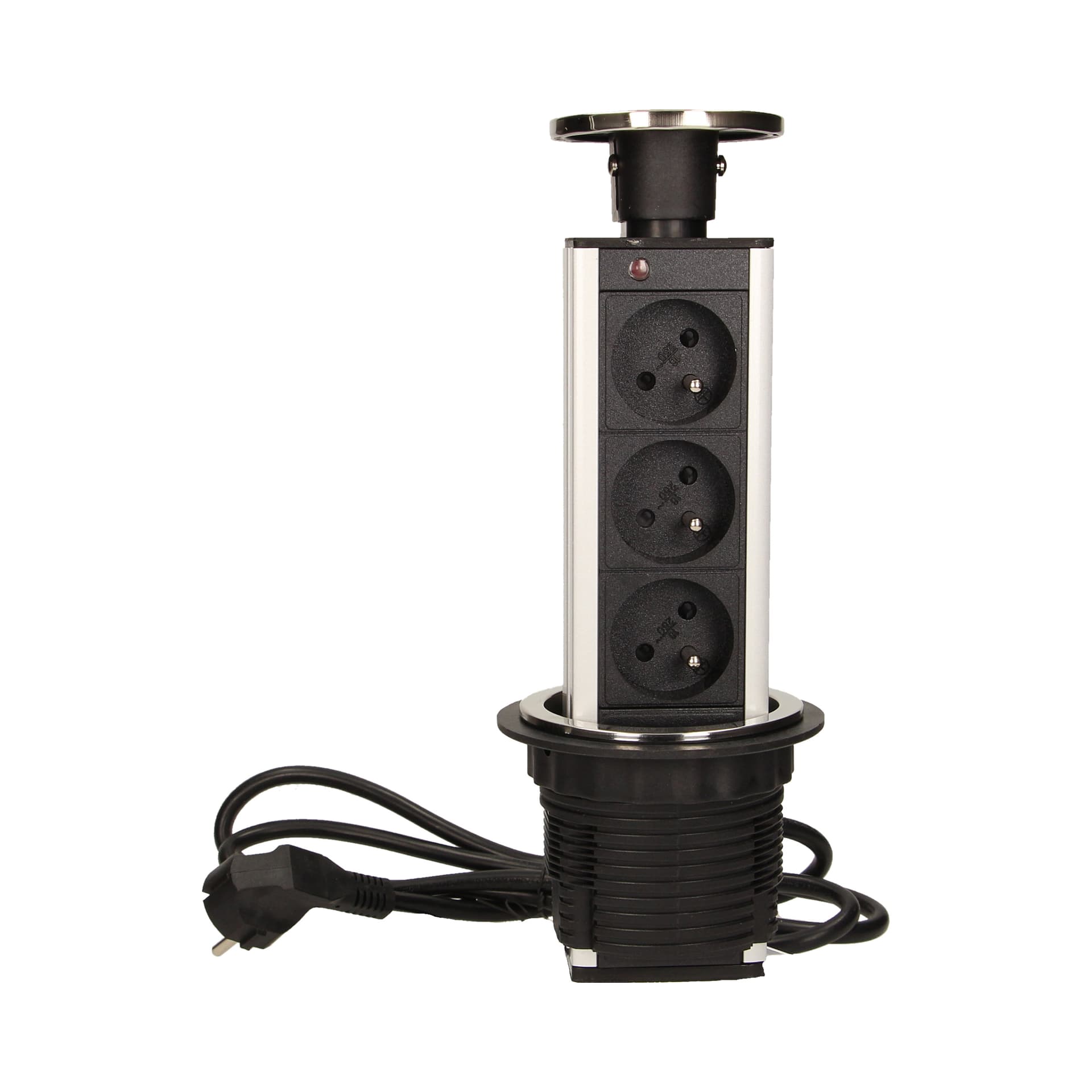 

Gniazdo meblowe 8cm wysuwane z blatu, z maskownicą i przewodem 1,8m, 3x2P+Z, INOX