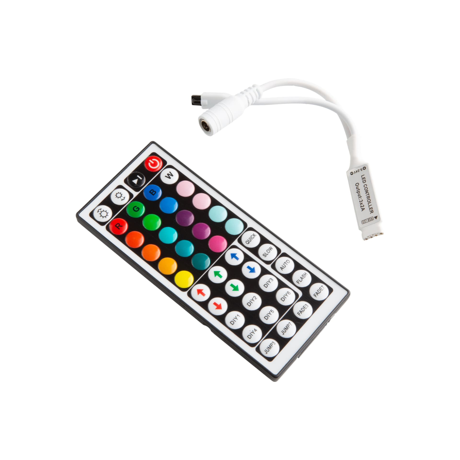 

Bezprzewodowy sterownik do taśm RGB (wielokolorowych taśm oświetleniowych LED) z pilotem 44 przyciskowym, Wielokolorowych taśm oświetleniowych led) z pilotem 44 przyciskowy