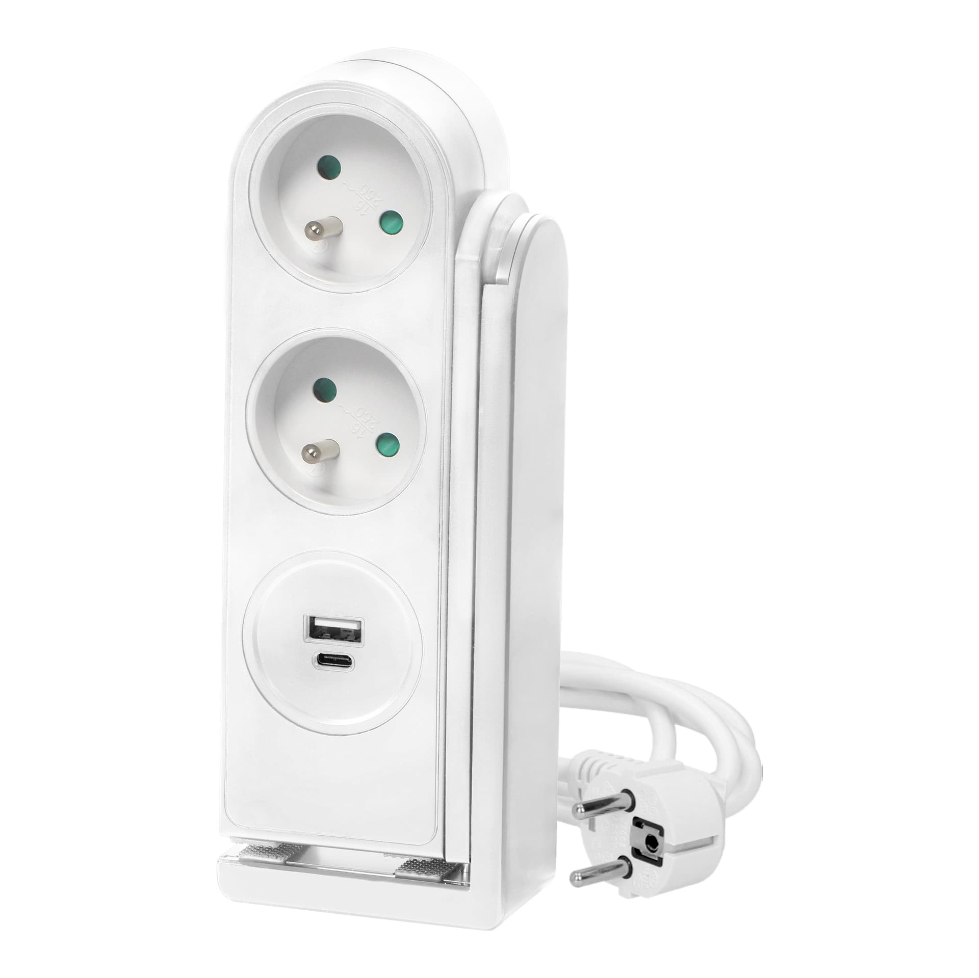 

Listwa zasilająca biurkowa z ładowarką USB i sprężynowym zaciskiem mocującym