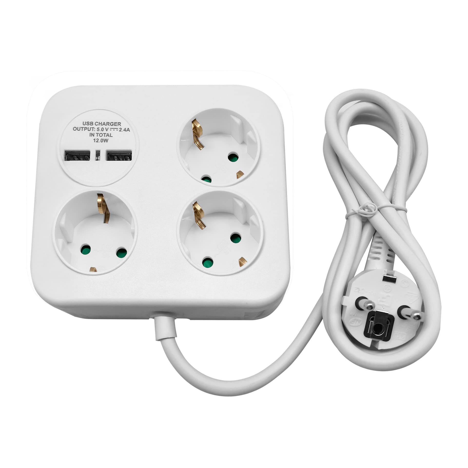 

Kwadratowa listwa zasilająca z ładowarką USB 3x2P+Z (Schuko), 2xUSB-A, kabel 3x1,5mm2, 1,4m, Schuko)/2xusb-a/kabel 3x1.5mm2/1.4