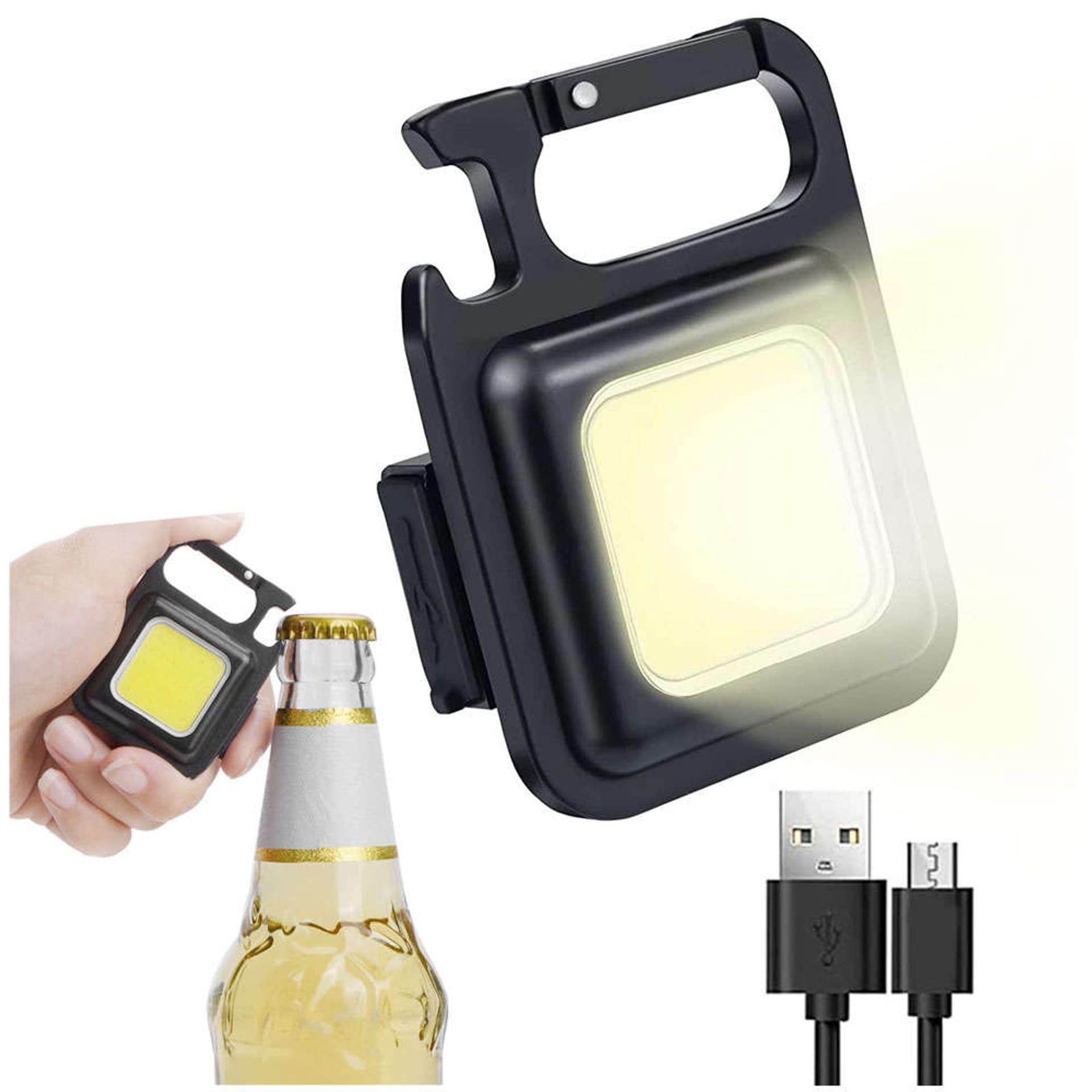 

Mini latarka magnetyczna z otwieraczem kieszonkowym 3 Tryby zaczep do kluczy + Kabel USB-C