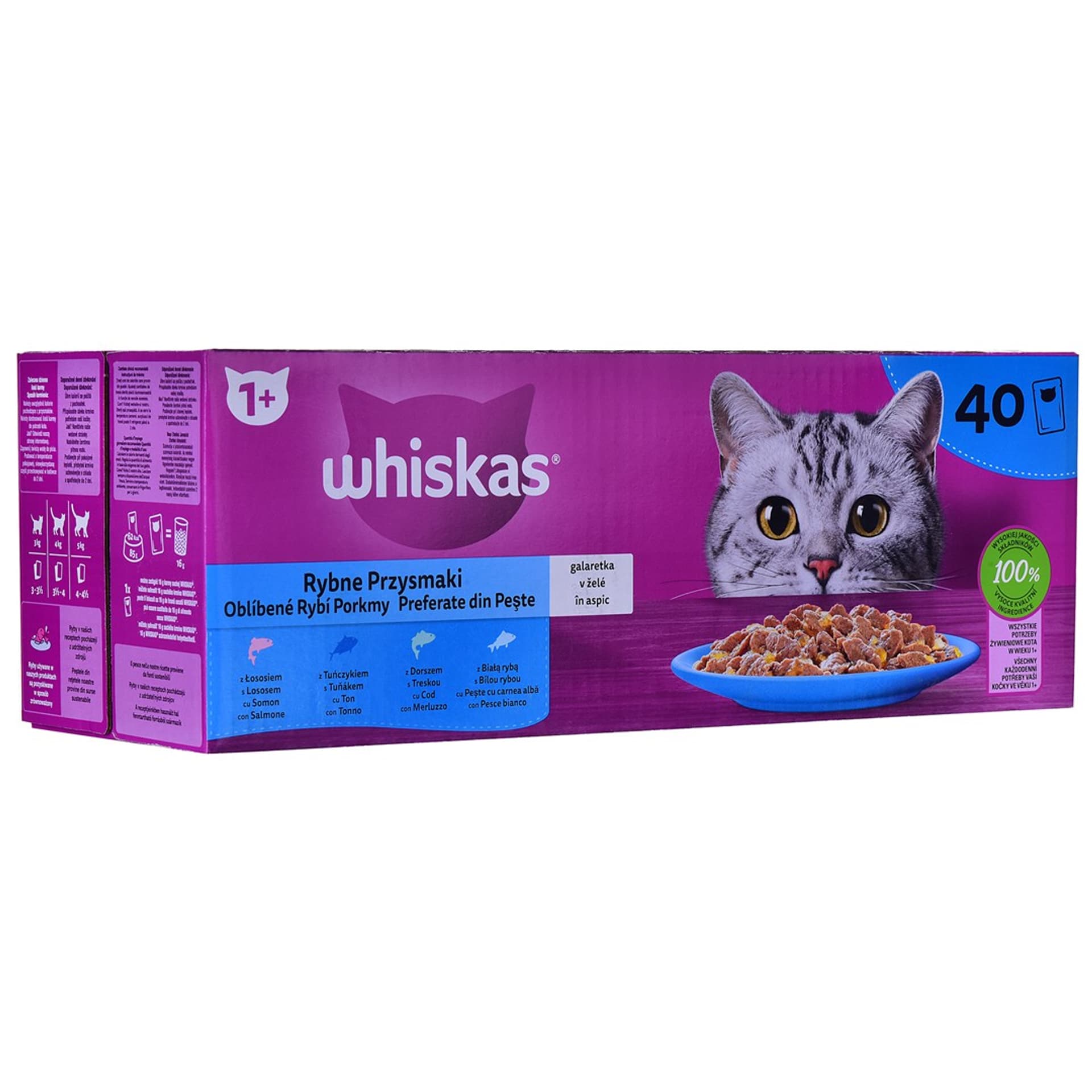 

WHISKAS Rybne przysmaki w galarecie 4 smaki dla kota 40x85g