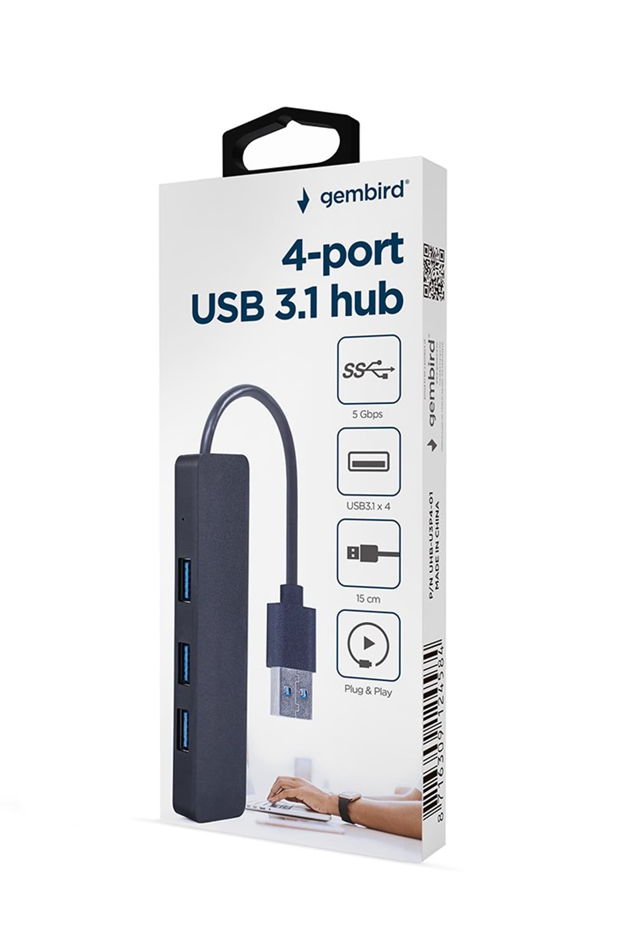 

GEMBIRD HUB USB 3.1 (GEN 1) 4-PORTOWY, CZARNY, Gen 1) 4-portowy/czarn