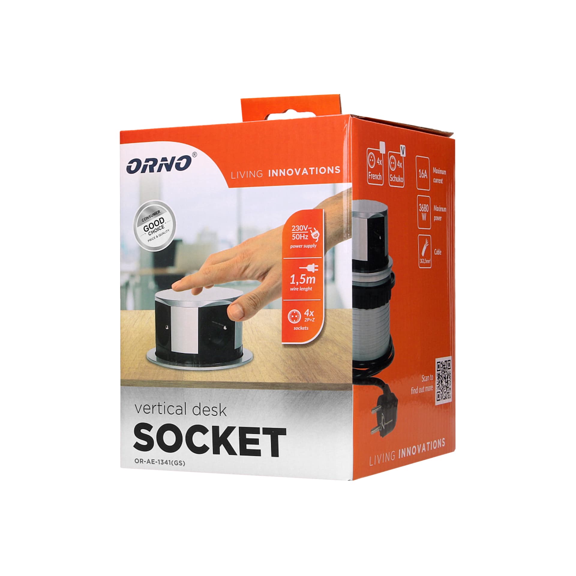 

Gniazdo meblowe 10cm wysuwane z blatu z przewodem 1,5m, 4x2P+Z, wersja schuko