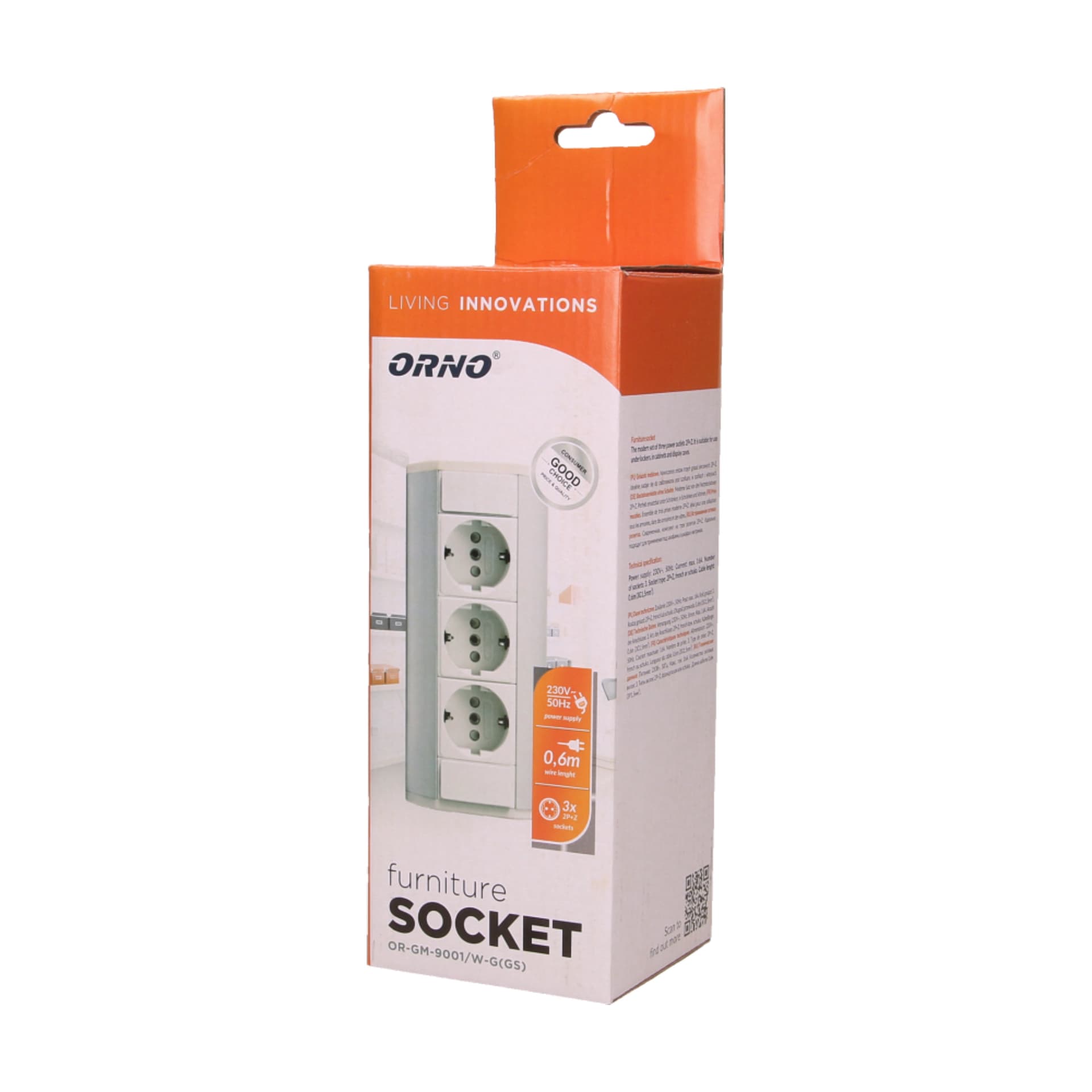 

Gniazdo meblowe 3x2P+Z, schuko, biało-srebrne