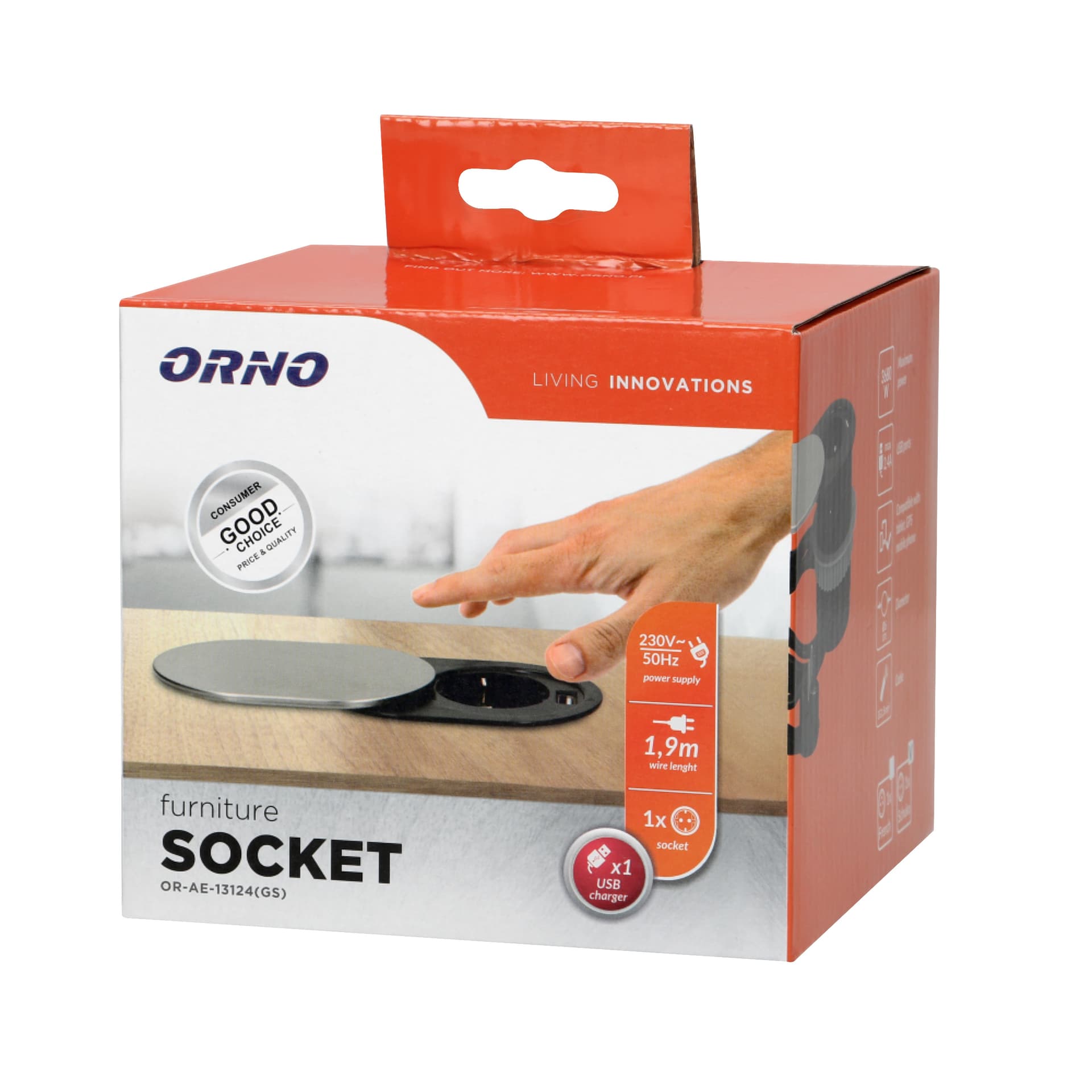

Gniazdo meblowe 6cm, wpuszczane w blat z przesuwną pokrywką, ładowarką USB i przewodem 1,9m, 1x2P+Z, 1xUSB (2,4A), 3x1,5mm, wersja schuko, 2.4a)/3x1.5mm/wersja schuk